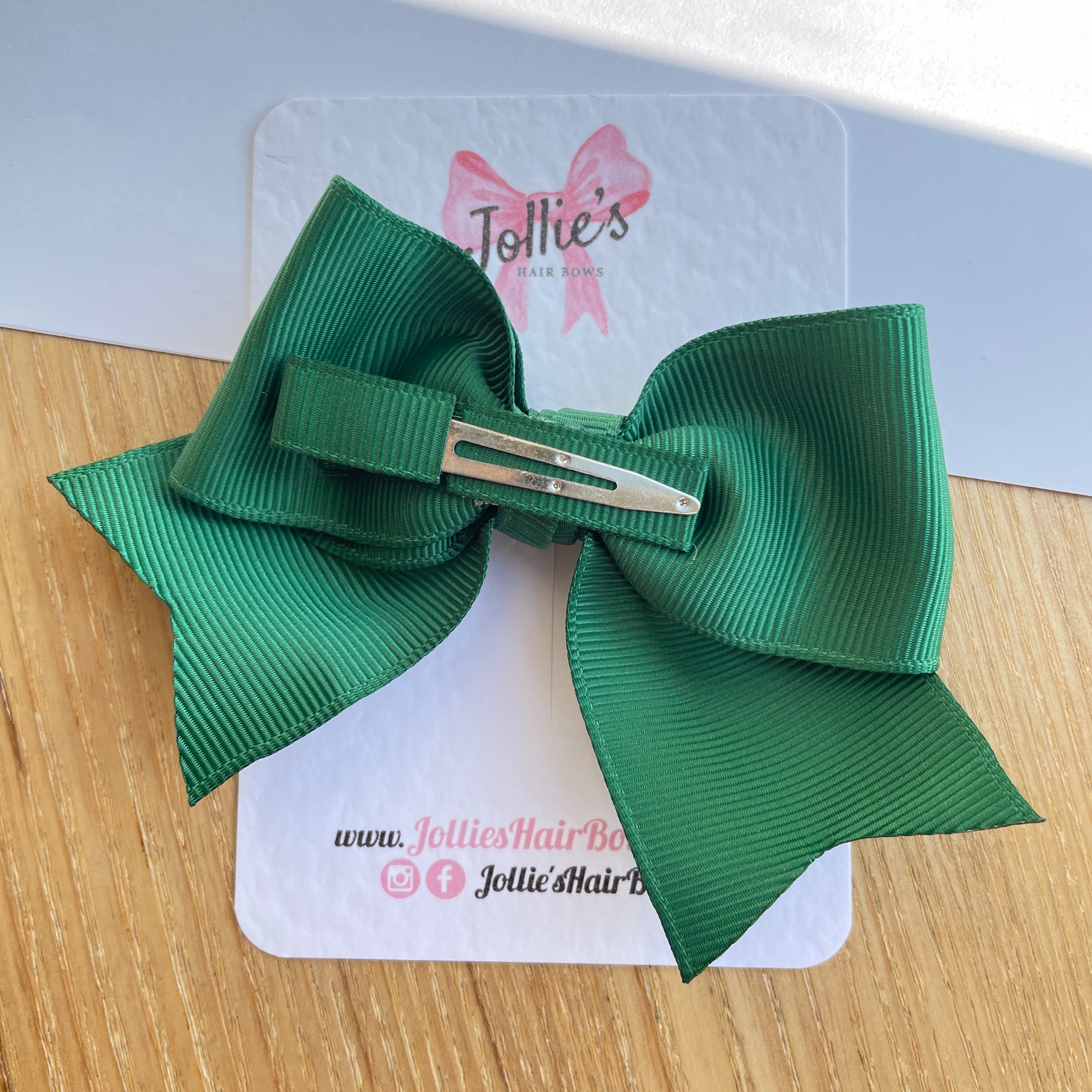 4inch Ribbon Bow with Clip - Forest Green