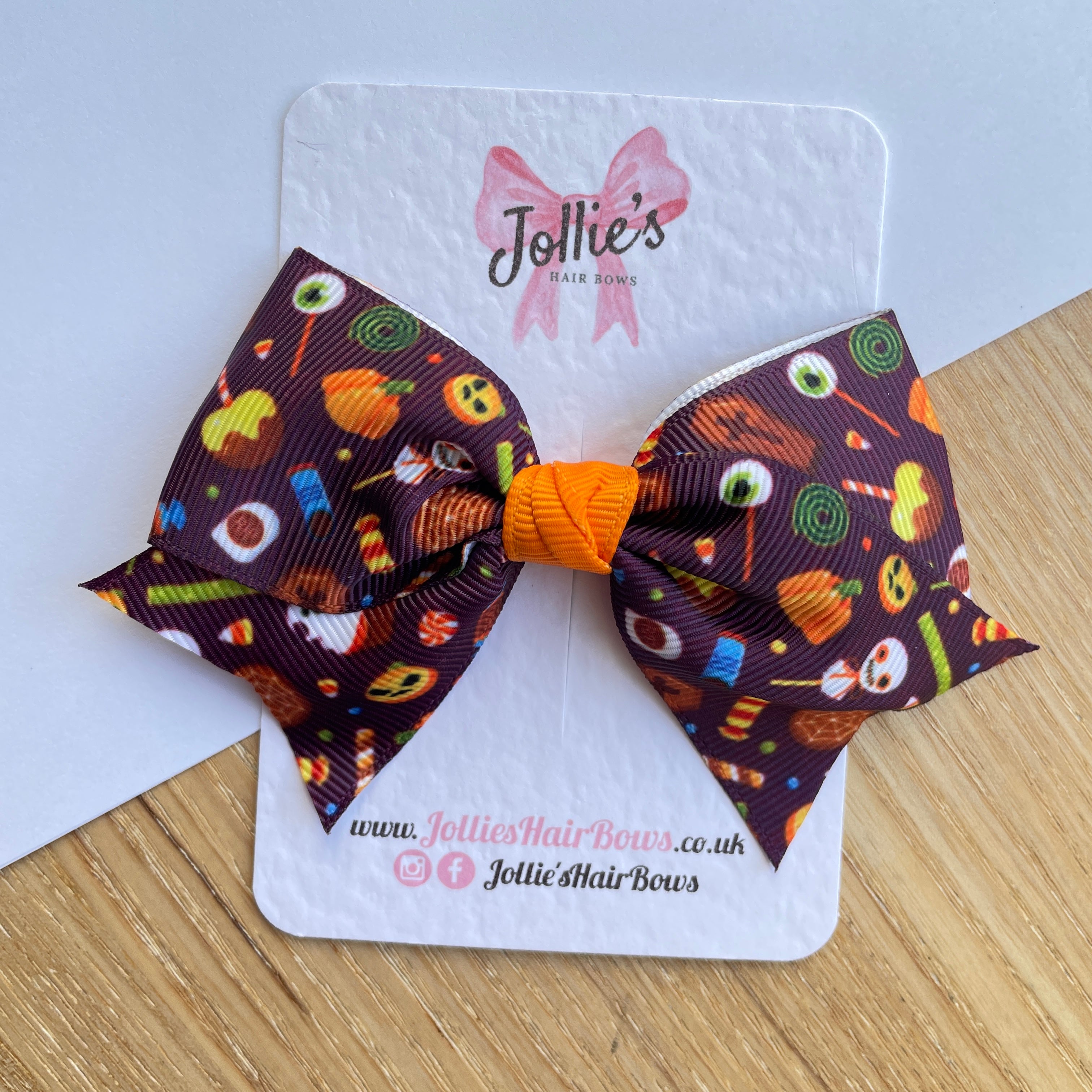 4inch Halloween Ribbon Bow with Clip - Purple Spooky