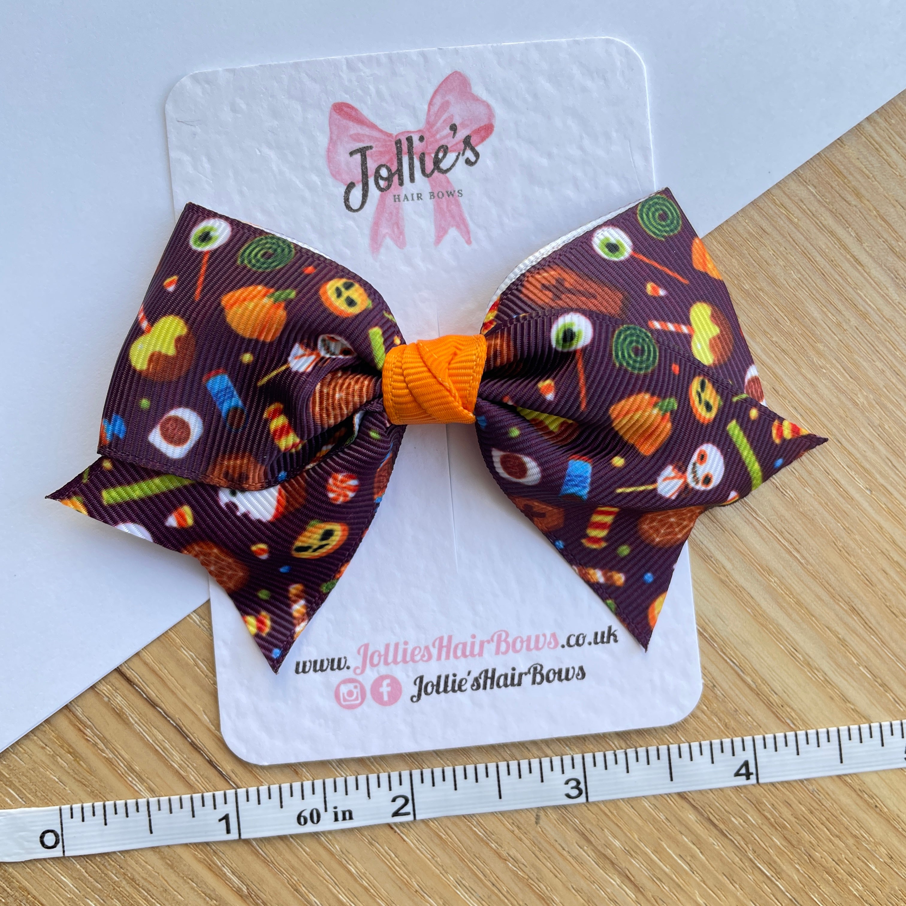 4inch Halloween Ribbon Bow with Clip - Purple Spooky