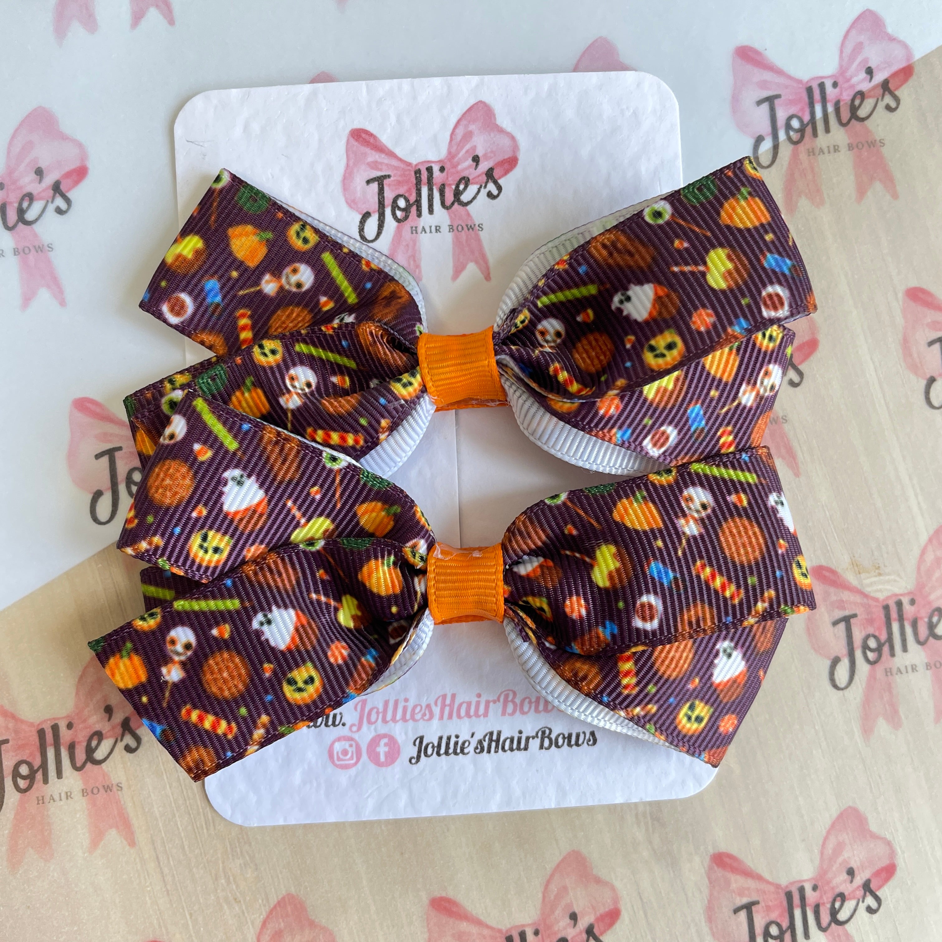 3.5inch Halloween Brown Spooky Bow with Clip (pair)