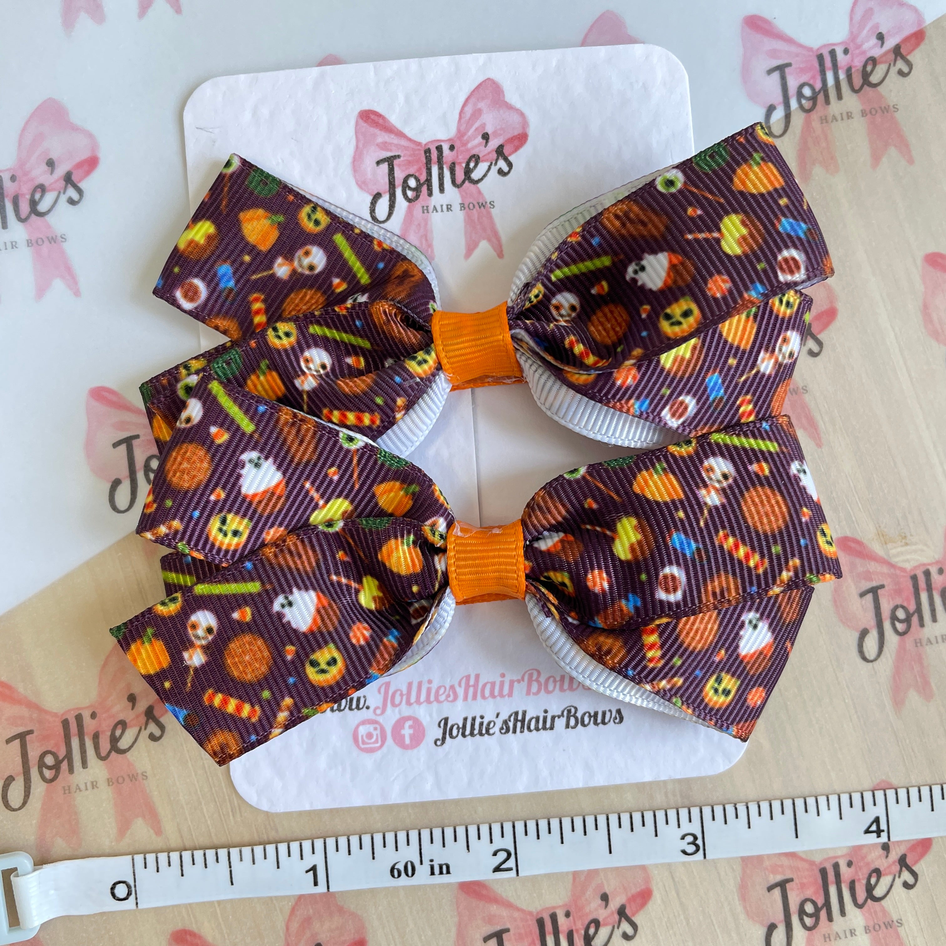 3.5inch Halloween Brown Spooky Bow with Clip (pair)