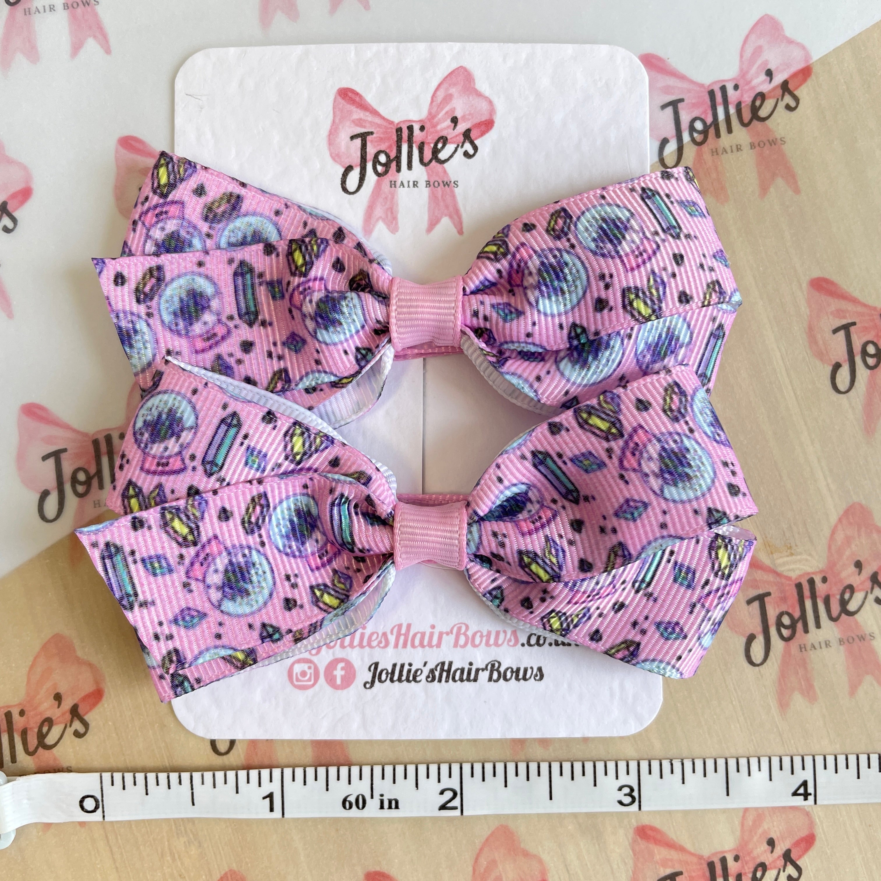 3.5inch Halloween Pink Crystal Bow with Clip (pair)