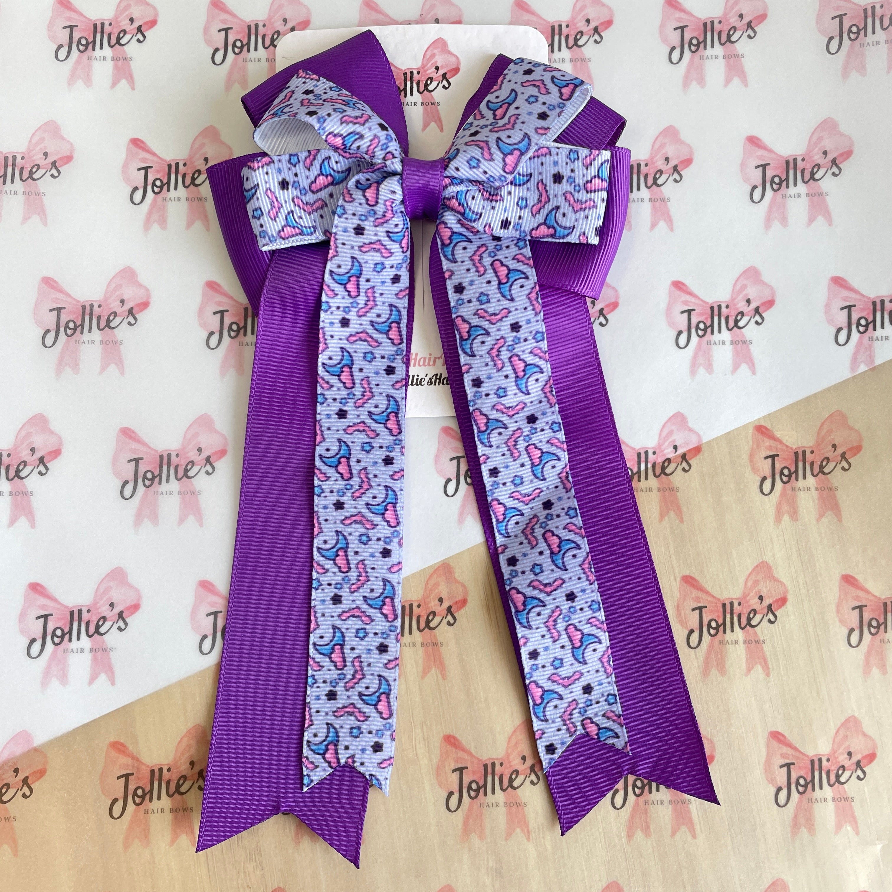 4.5inch Halloween Purple Bat Moon Double Layer Tail Bow with Clip