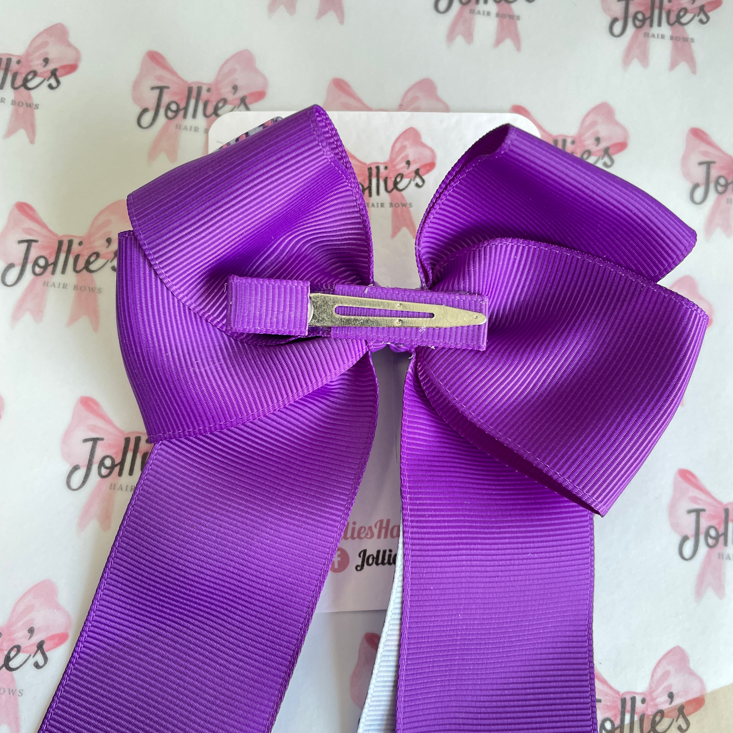 4.5" Halloween Purple Bat & Moon Double Layer Tail Bow with Clip – Grosgrain Ribbon