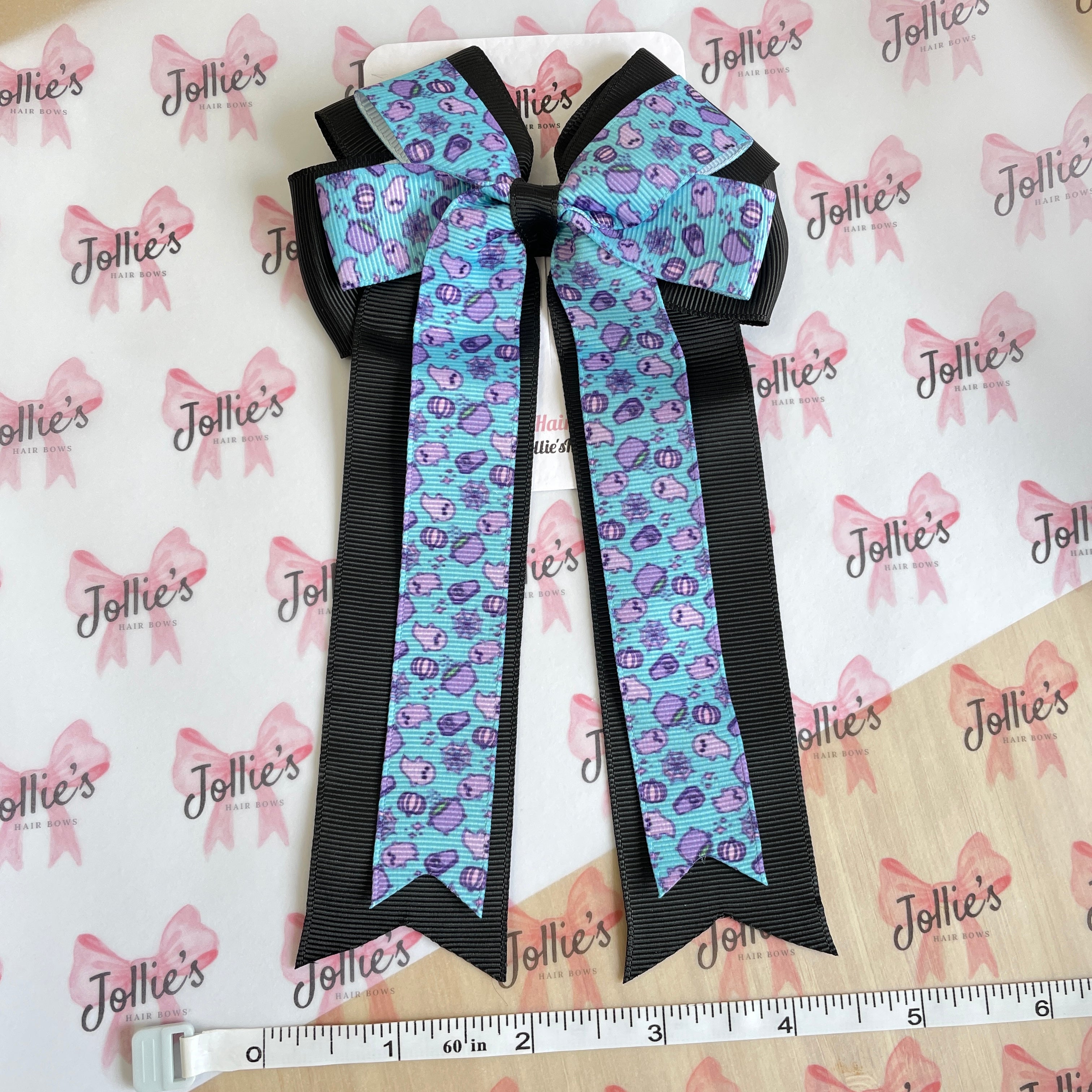 4.5" Halloween Blue Leopard Print Double Layer Tail Bow with Clip – Grosgrain Ribbon