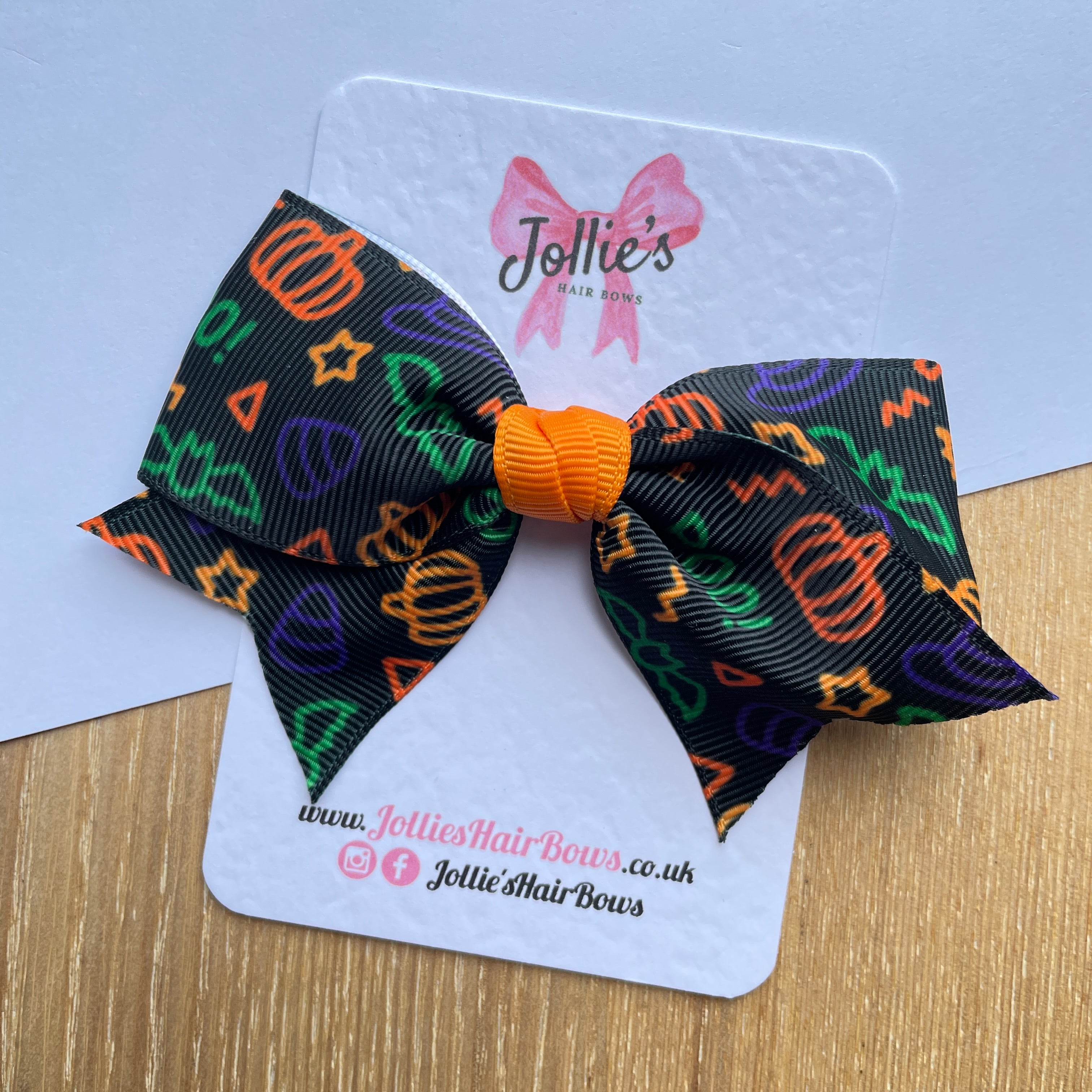 4inch Halloween Ribbon Bow with Clip - Black Spooky