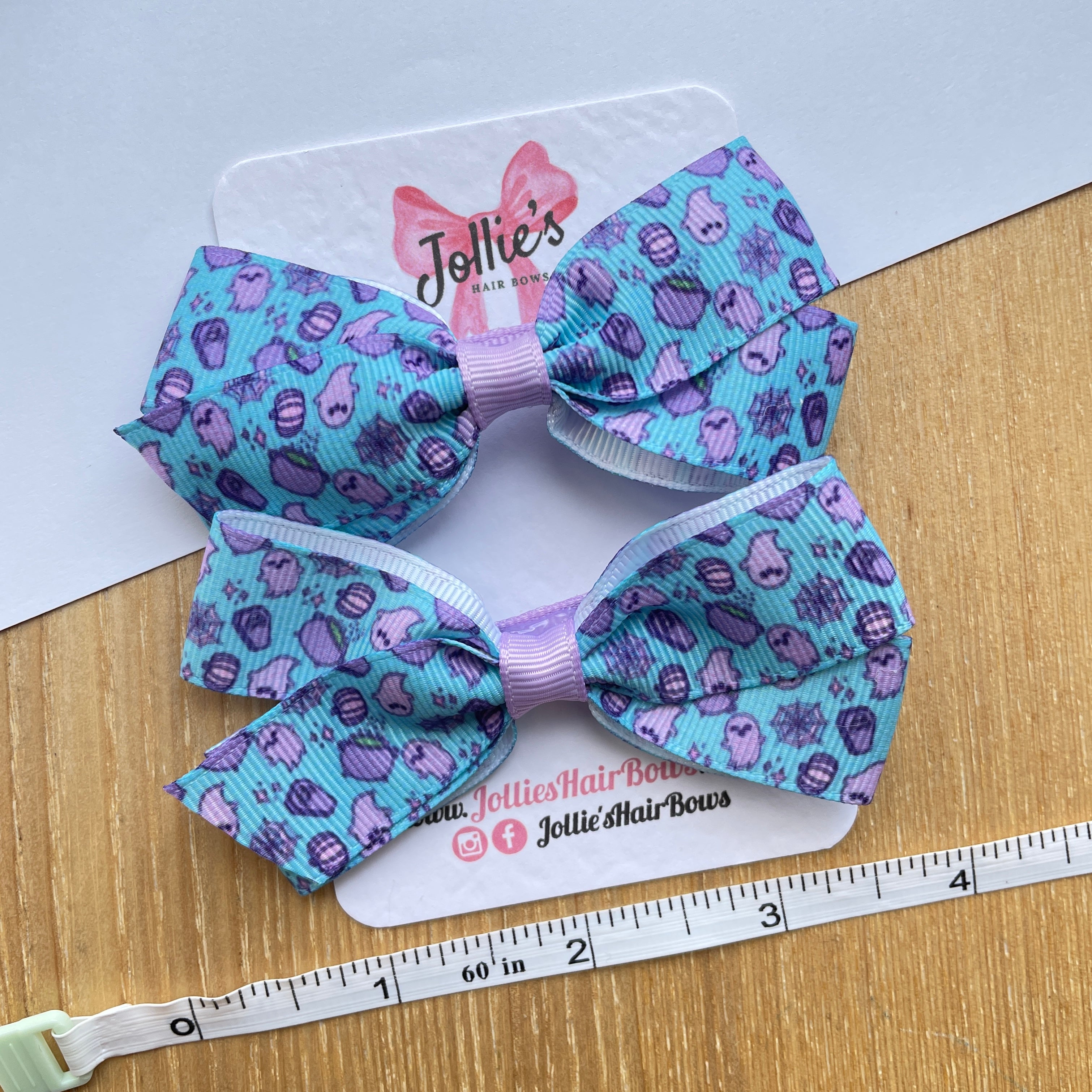 3.5inch Halloween Blue Spooky Bow with Clip (pair)