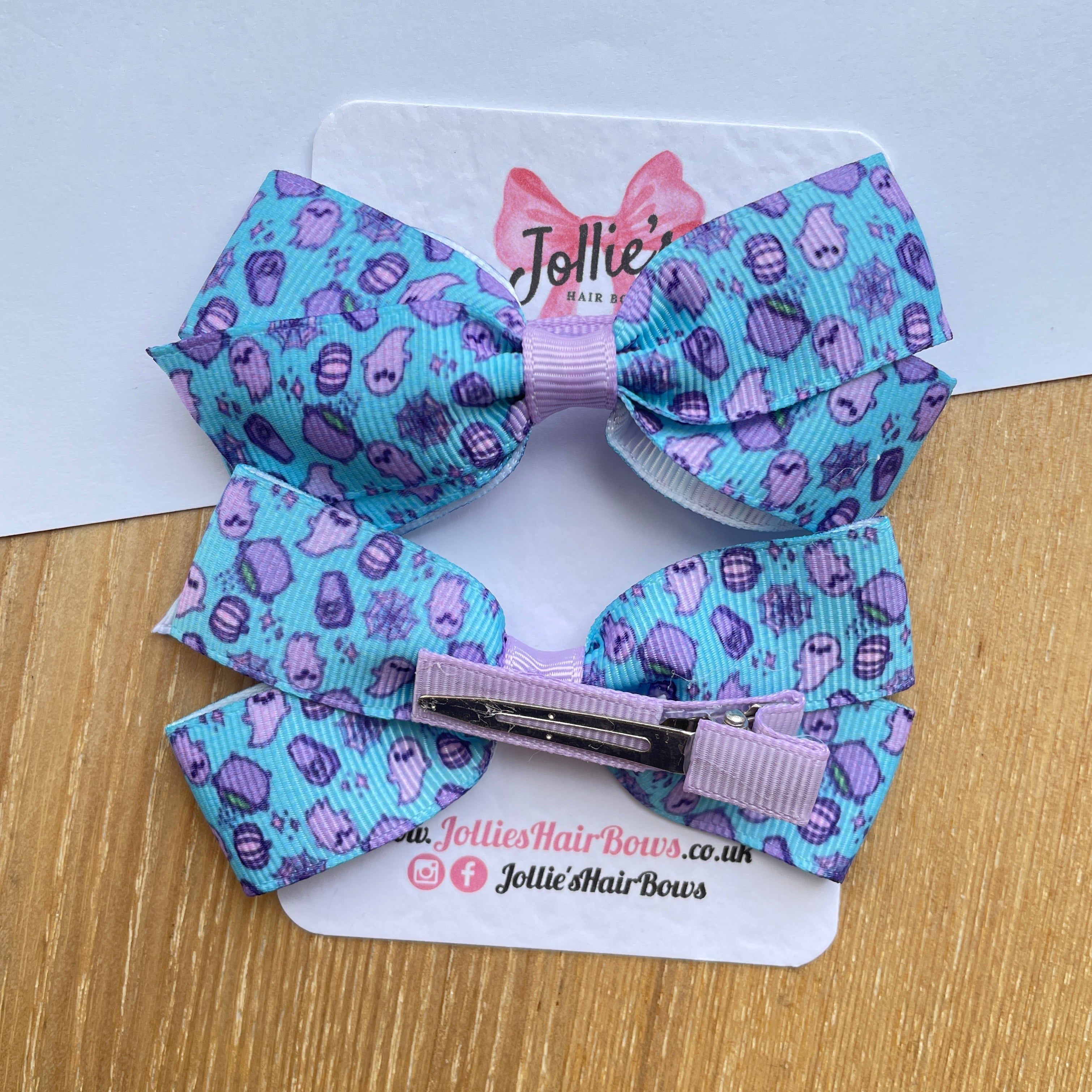 3.5inch Halloween Blue Spooky Bow with Clip (pair)