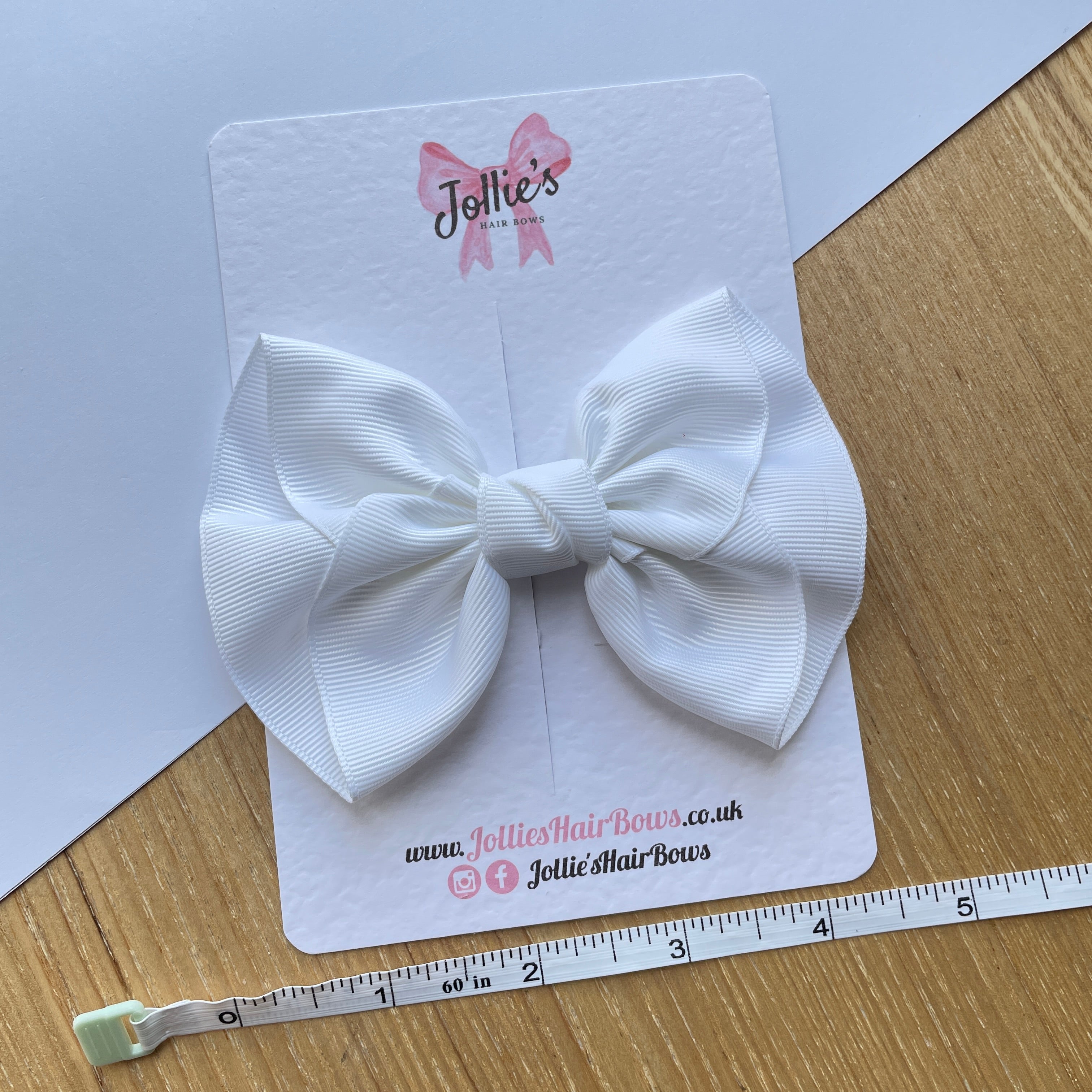 4.5inch Frown Bow with Clip - White