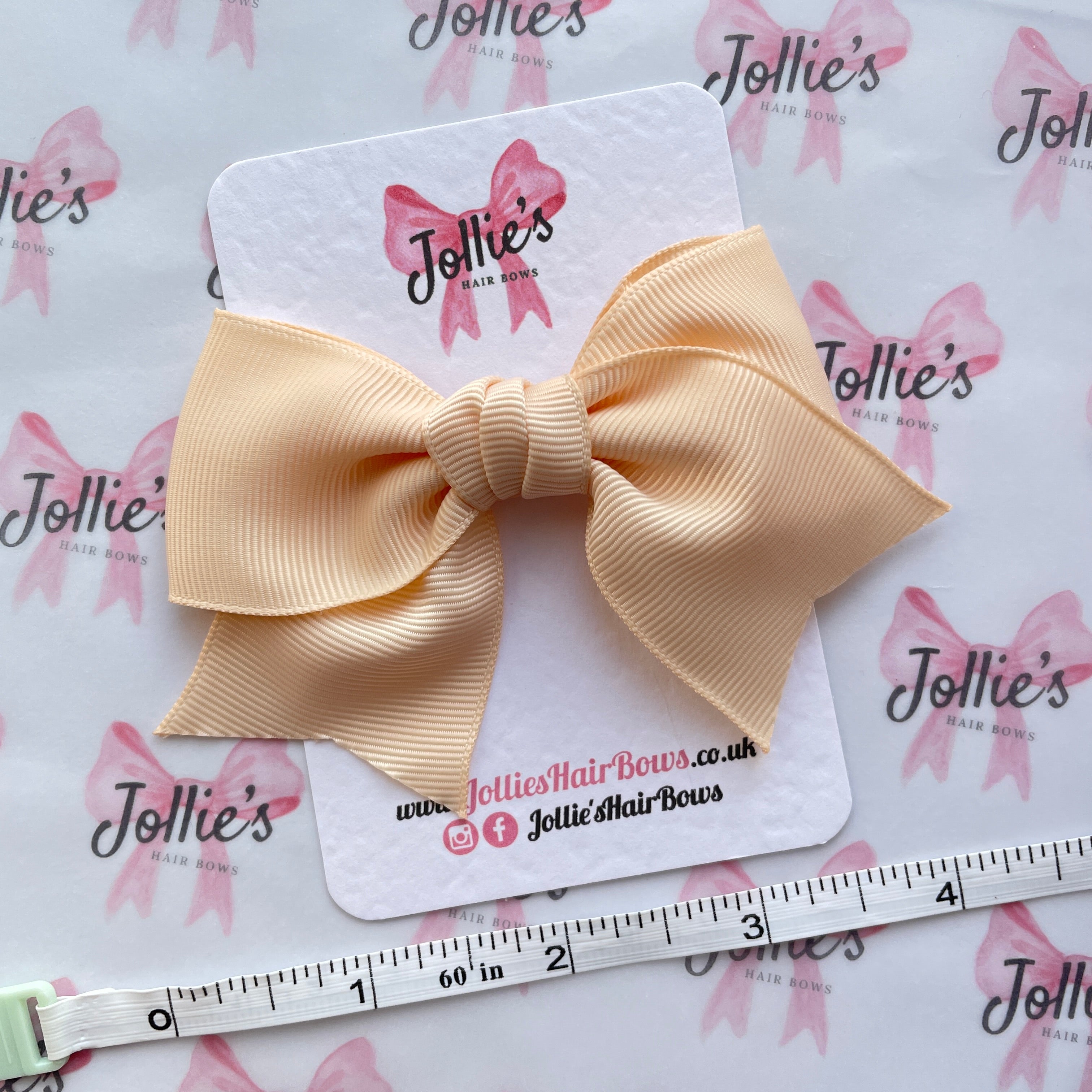 4inch Ribbon Bow with Clip - Nude