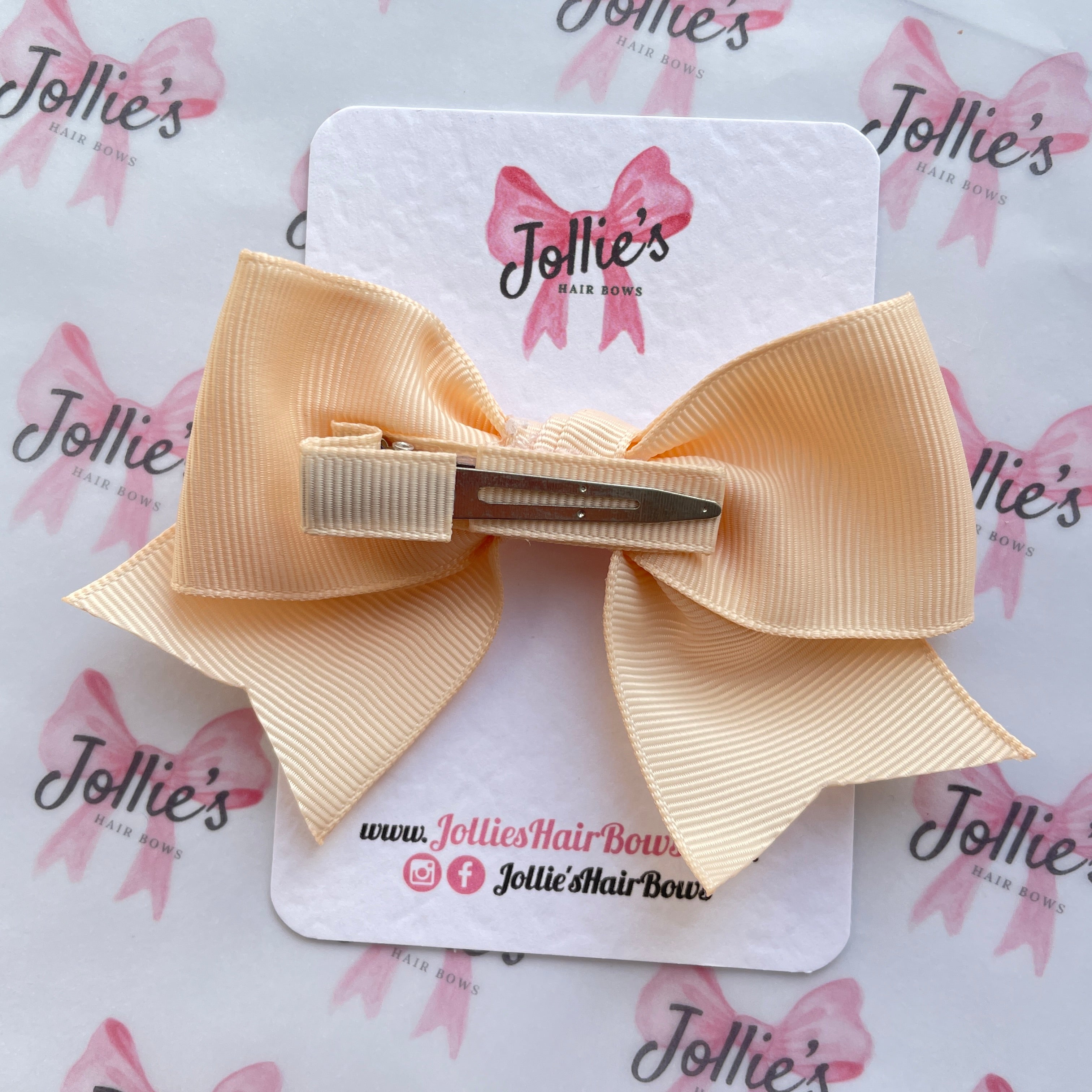 4inch Ribbon Bow with Clip - Nude