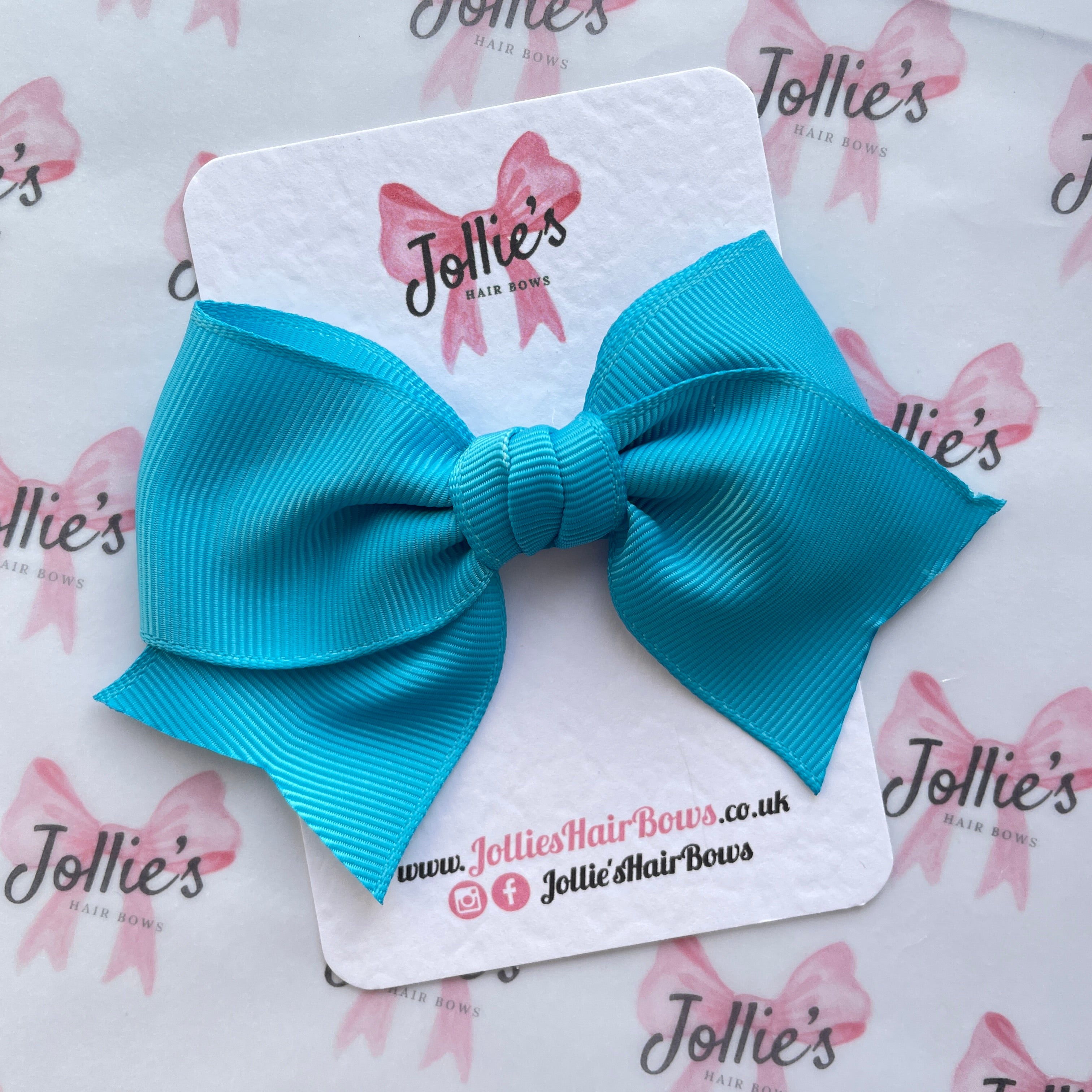 4inch Ribbon Bow with Clip - Turquoise