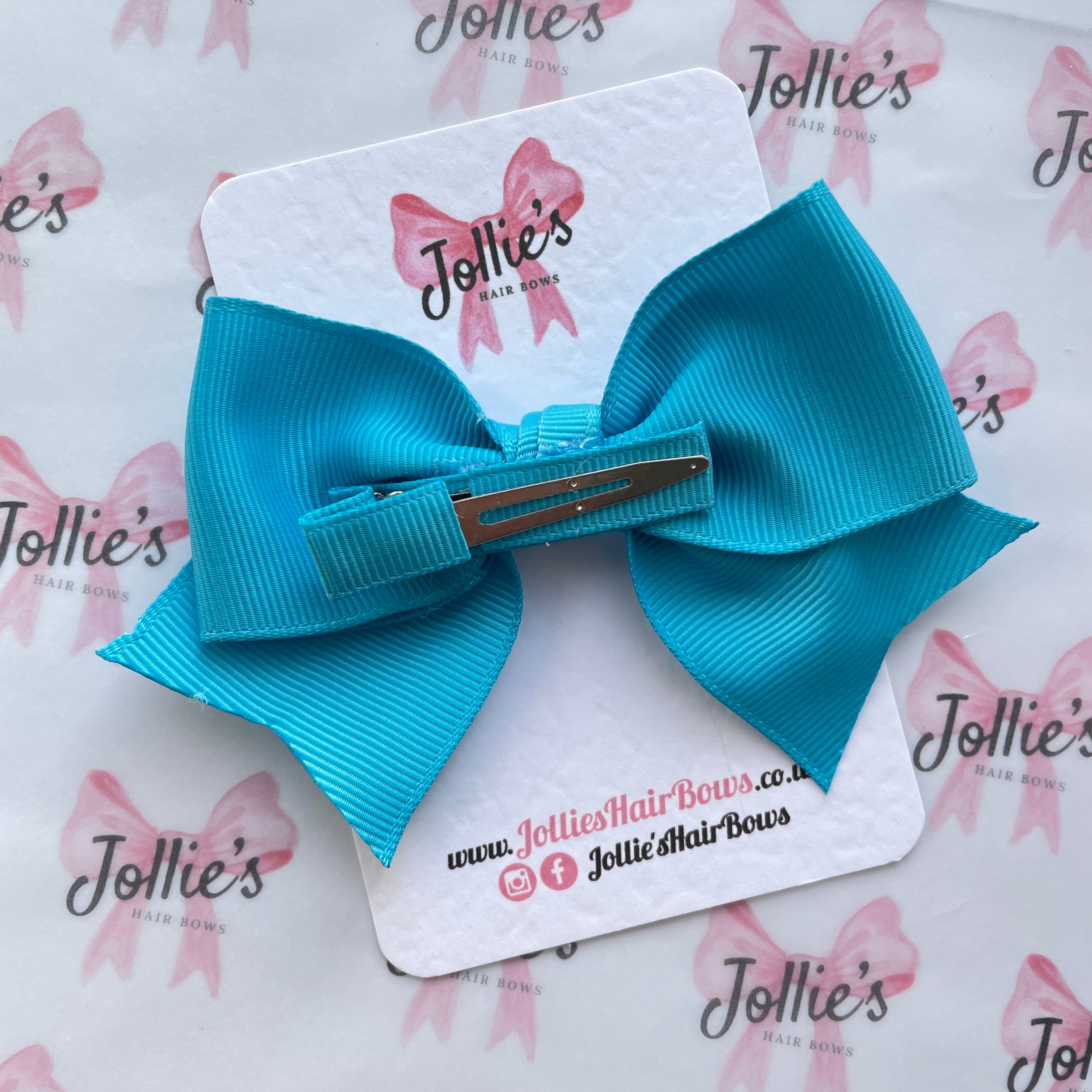 4inch Ribbon Bow with Clip - Turquoise