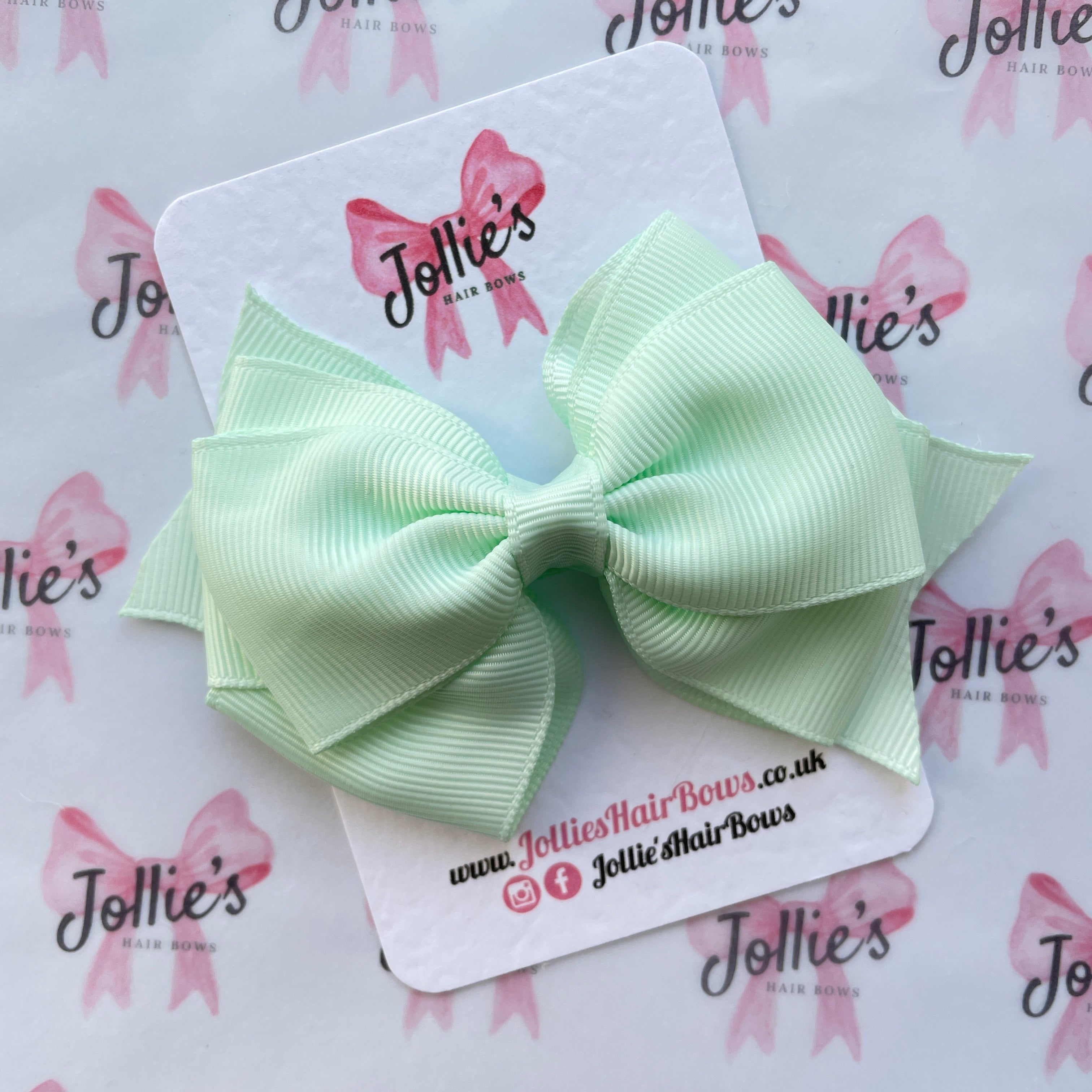 4inch Triple Layers Bow with Clip - Ice Mint