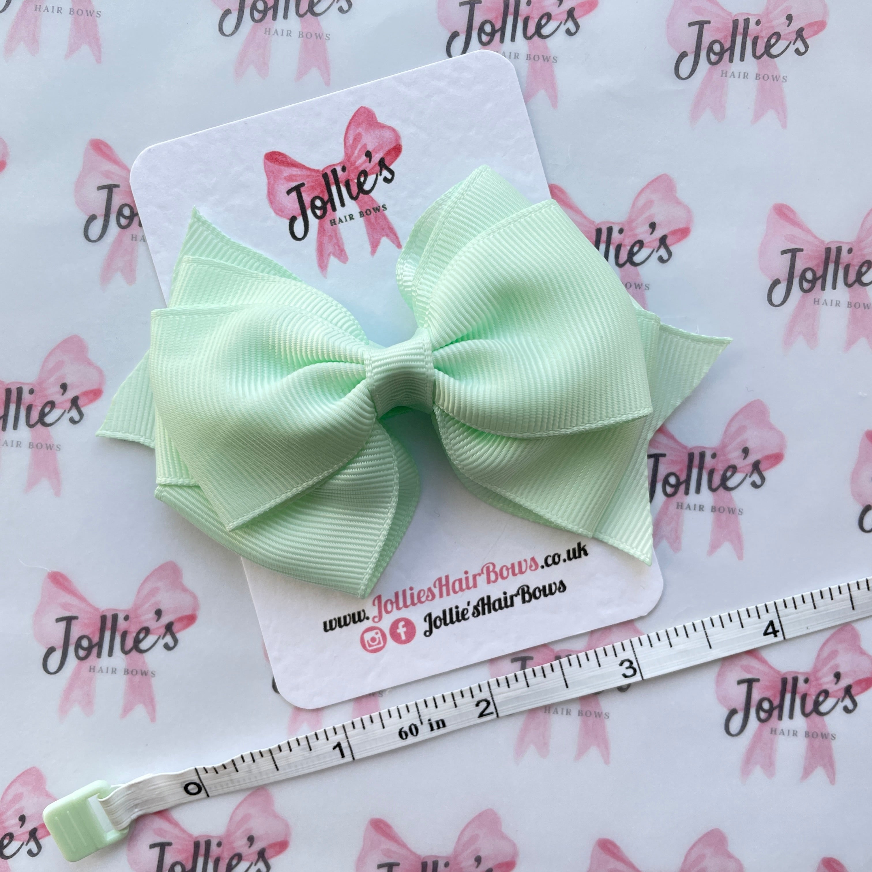 4inch Triple Layers Bow with Clip - Ice Mint