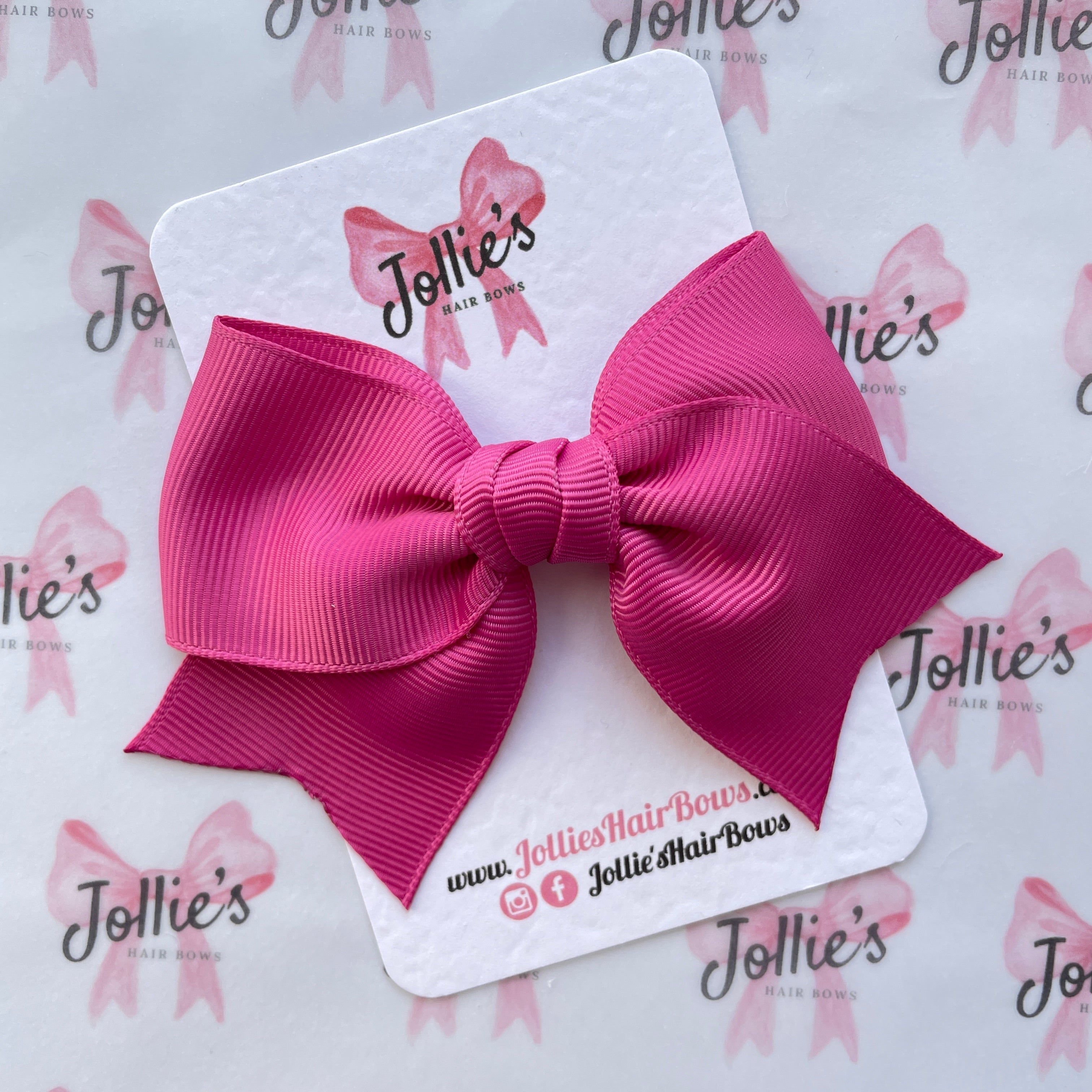 4inch Ribbon Bow with Clip - Raspberry Rose