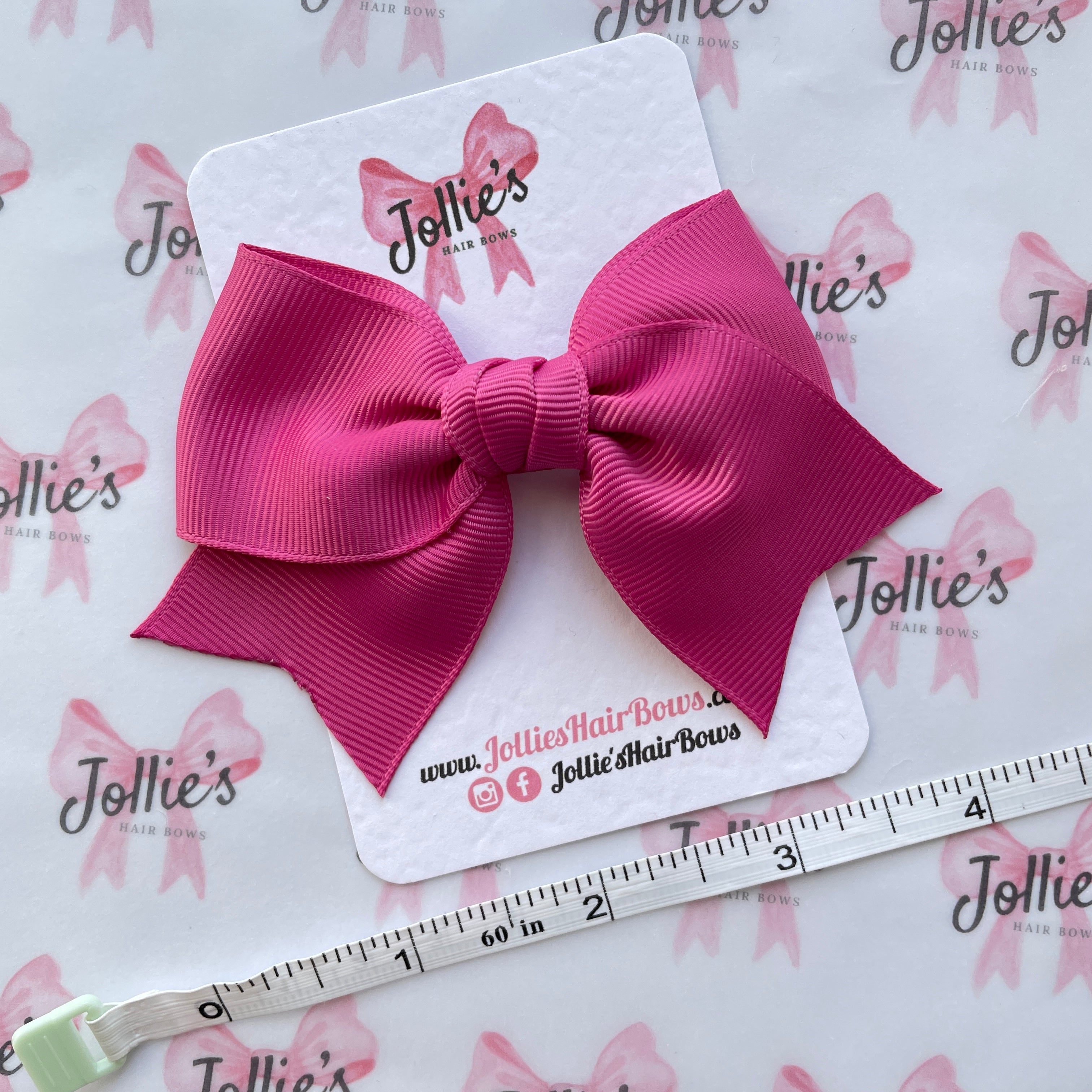 4inch Ribbon Bow with Clip - Raspberry Rose