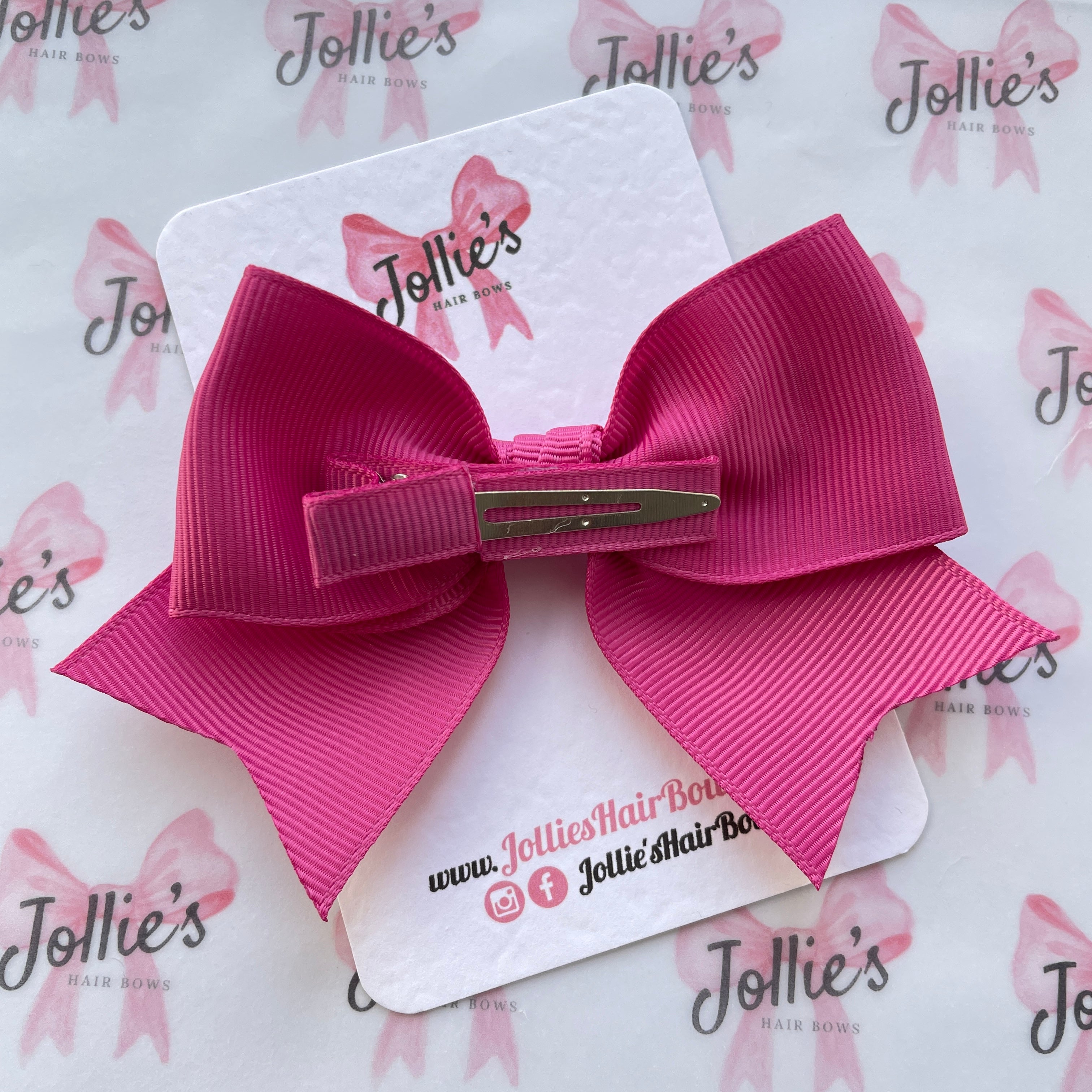 4inch Ribbon Bow with Clip - Raspberry Rose