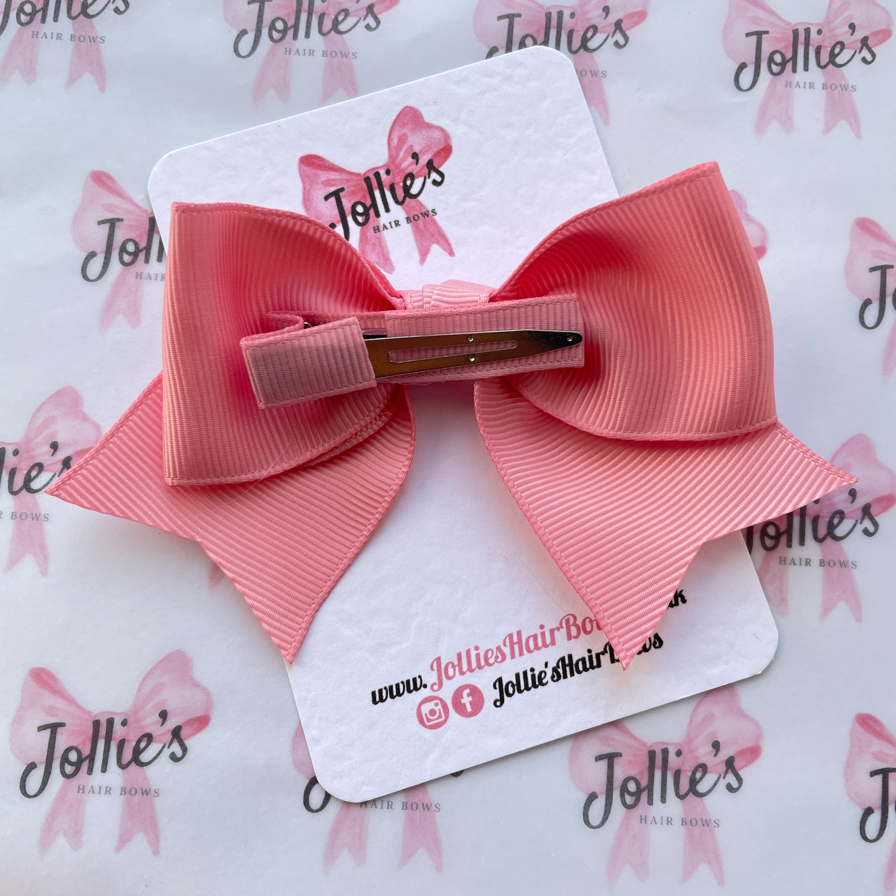 4inch Ribbon Bow with Clip - Peony