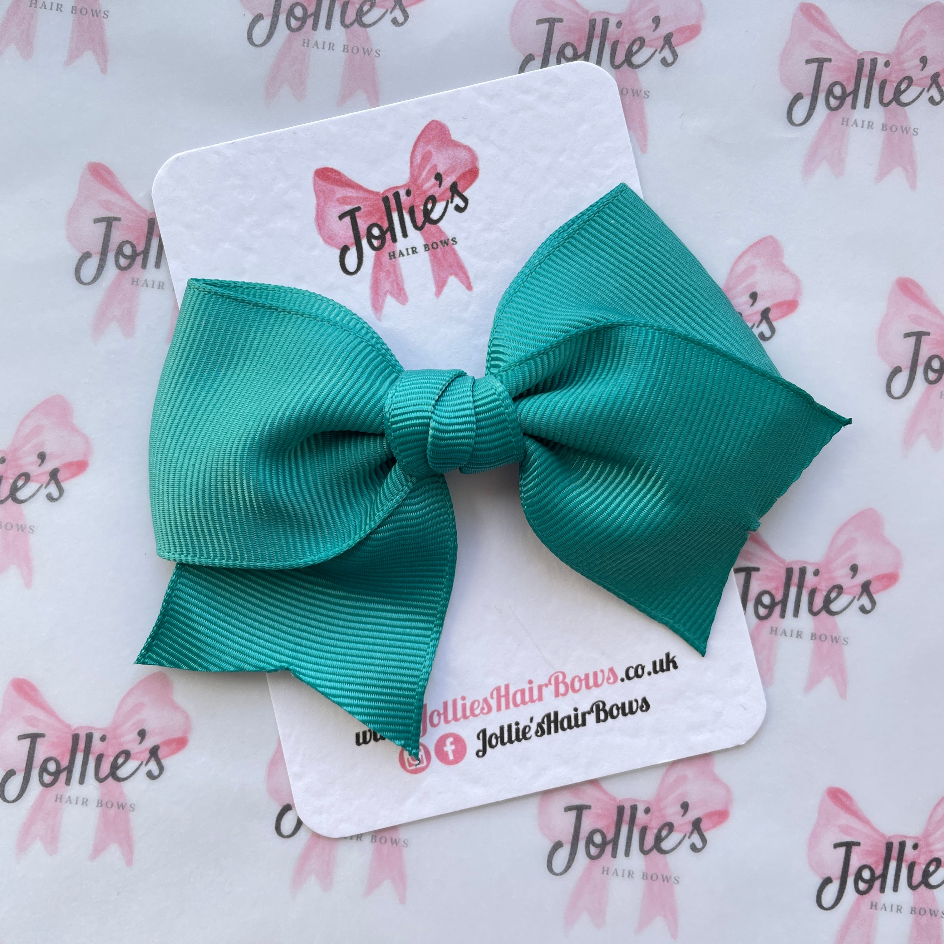 4inch Ribbon Bow with Clip - Jade Green