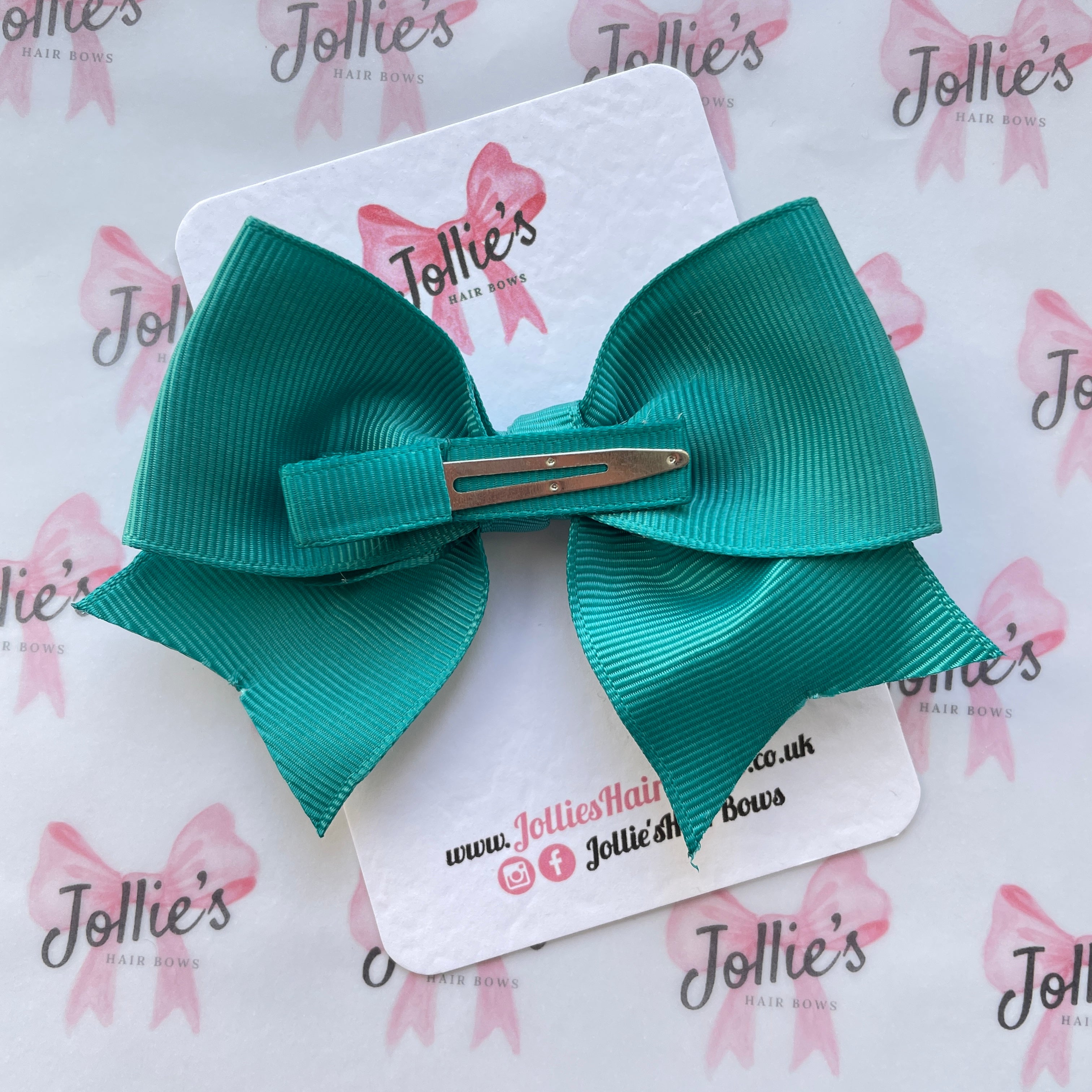 4inch Ribbon Bow with Clip - Jade Green