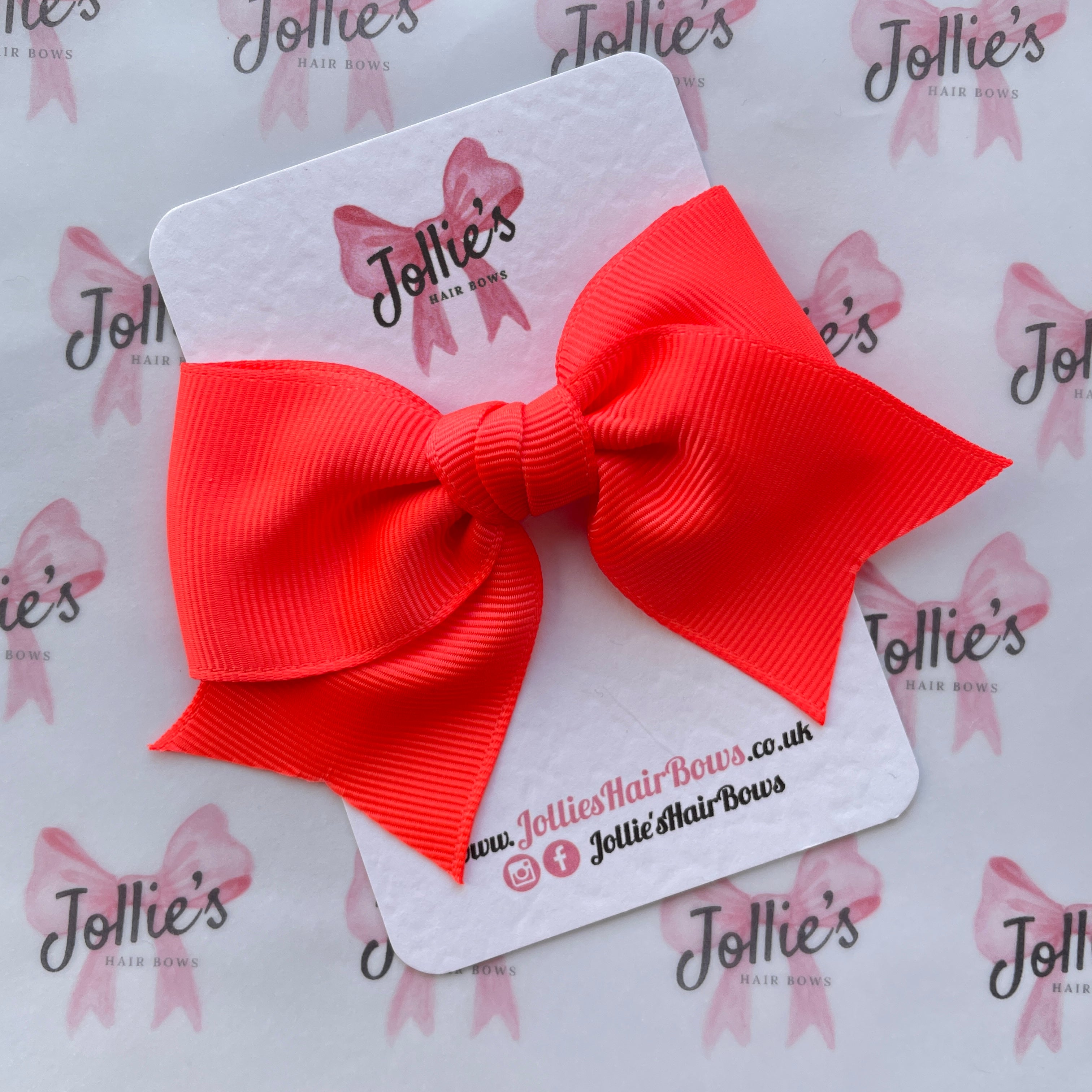 4inch Ribbon Bow with Clip - Neon Orange