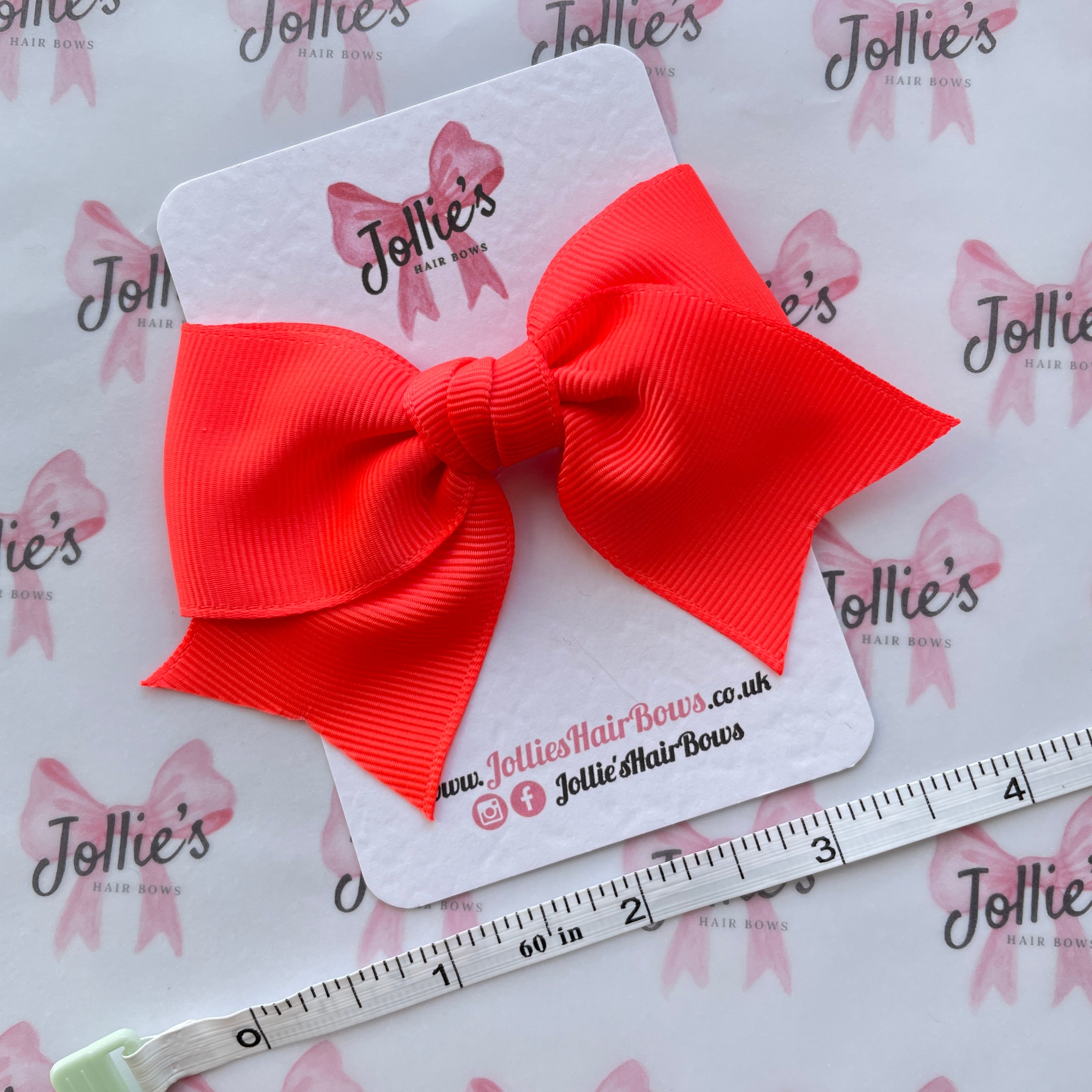 4inch Ribbon Bow with Clip - Neon Orange