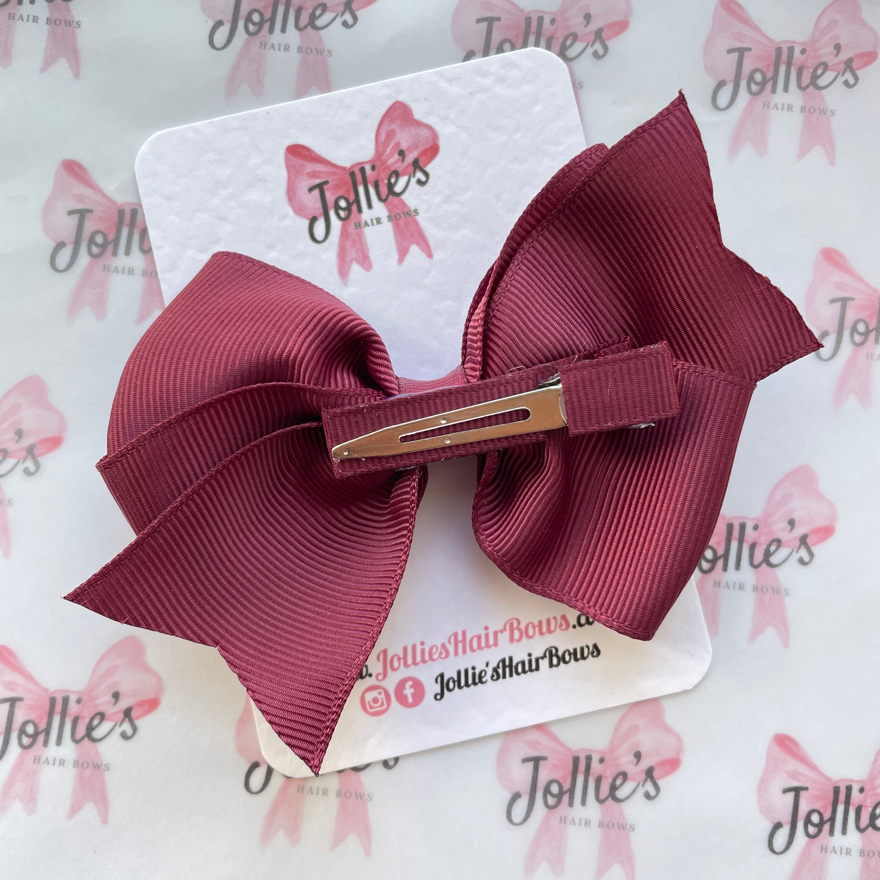 4inch Triple Layers Bow with Clip - Burgundy