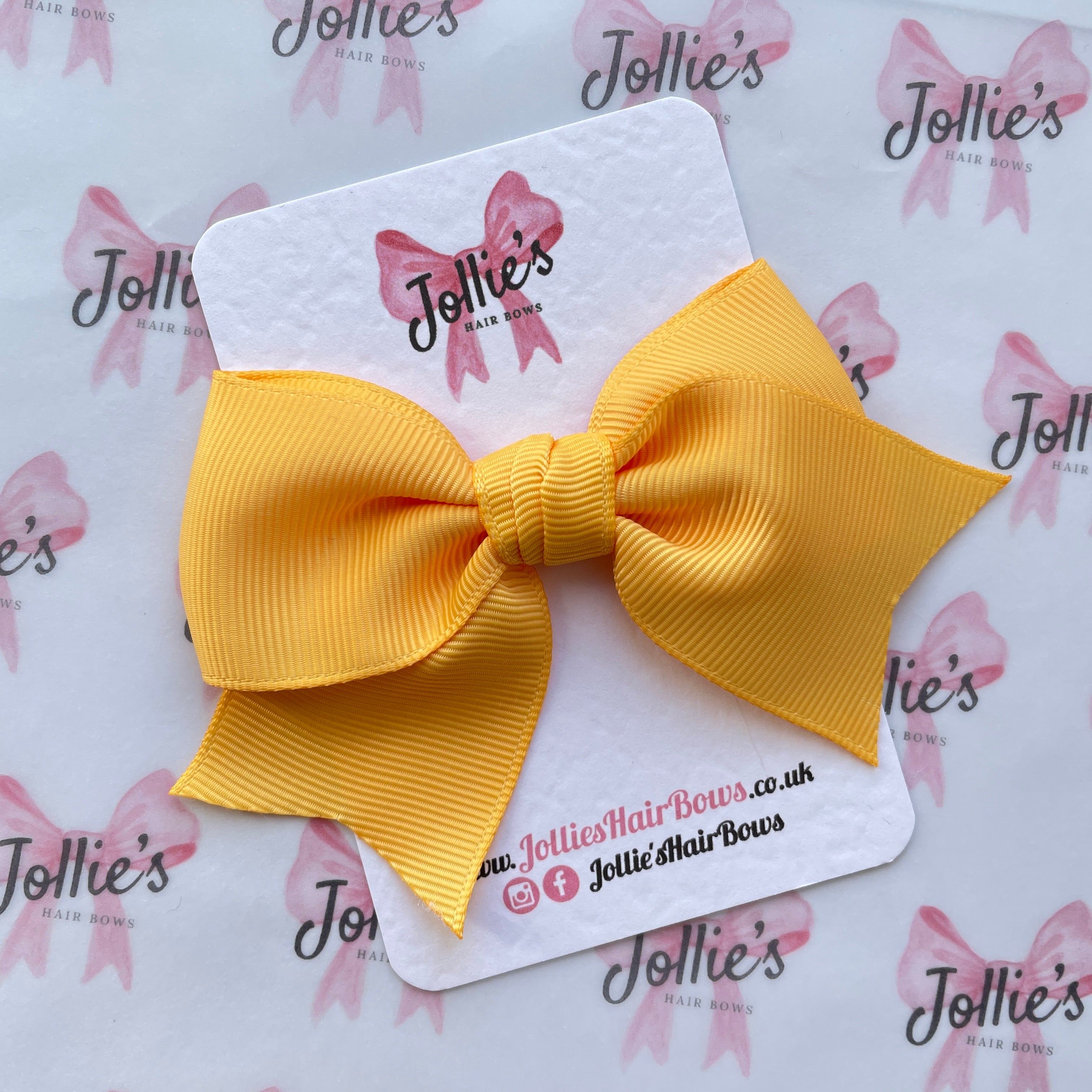 4inch Ribbon Bow with Clip - Yellow Gold