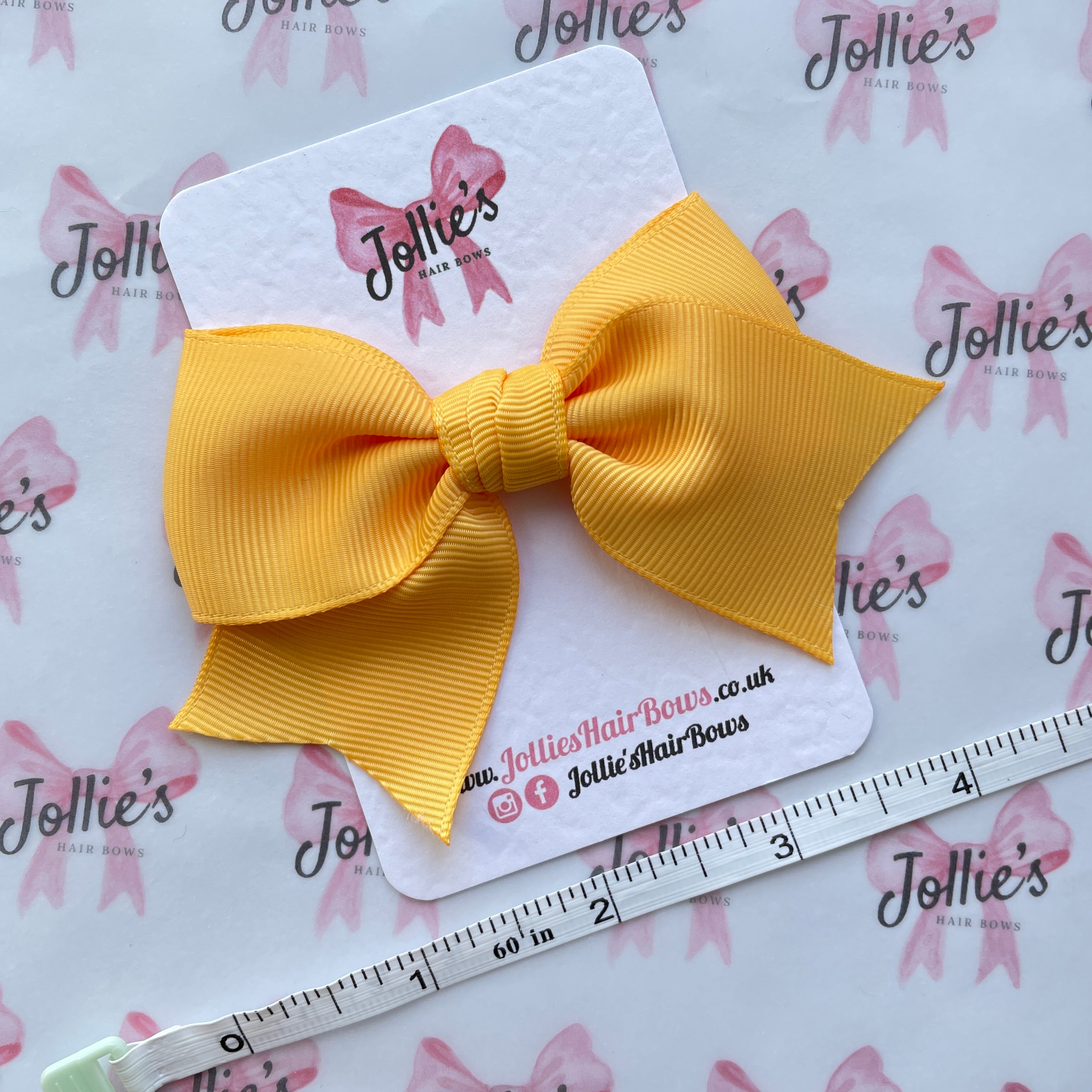 4inch Ribbon Bow with Clip - Yellow Gold