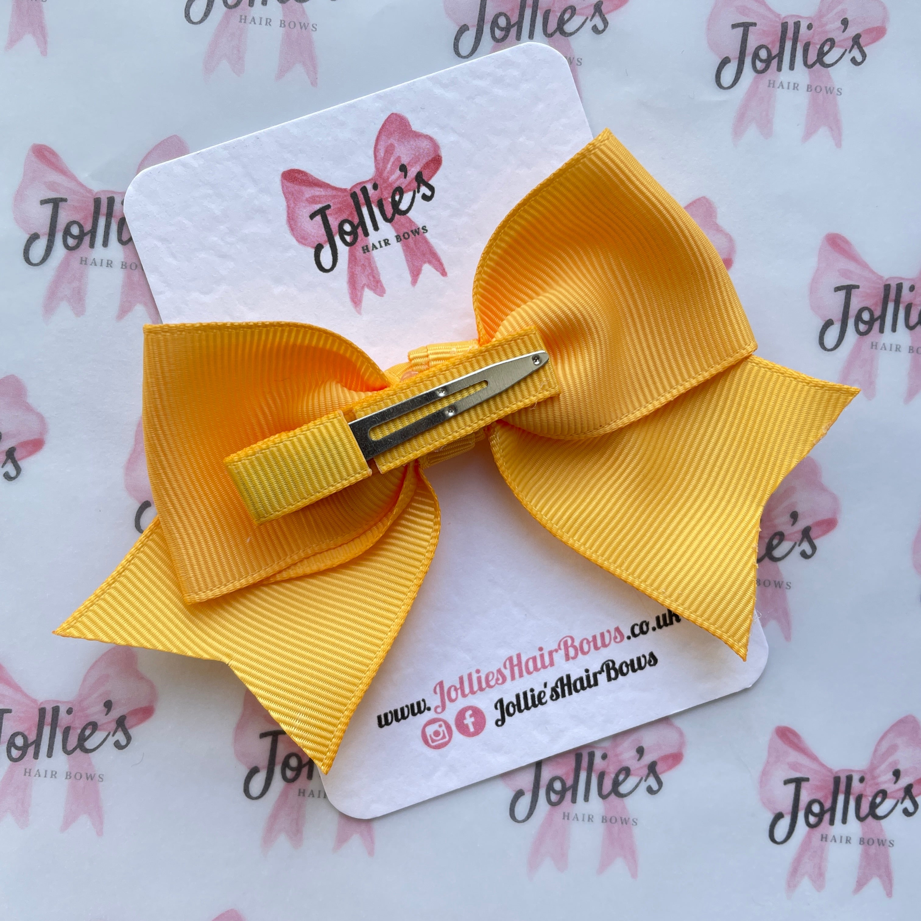 4inch Ribbon Bow with Clip - Yellow Gold