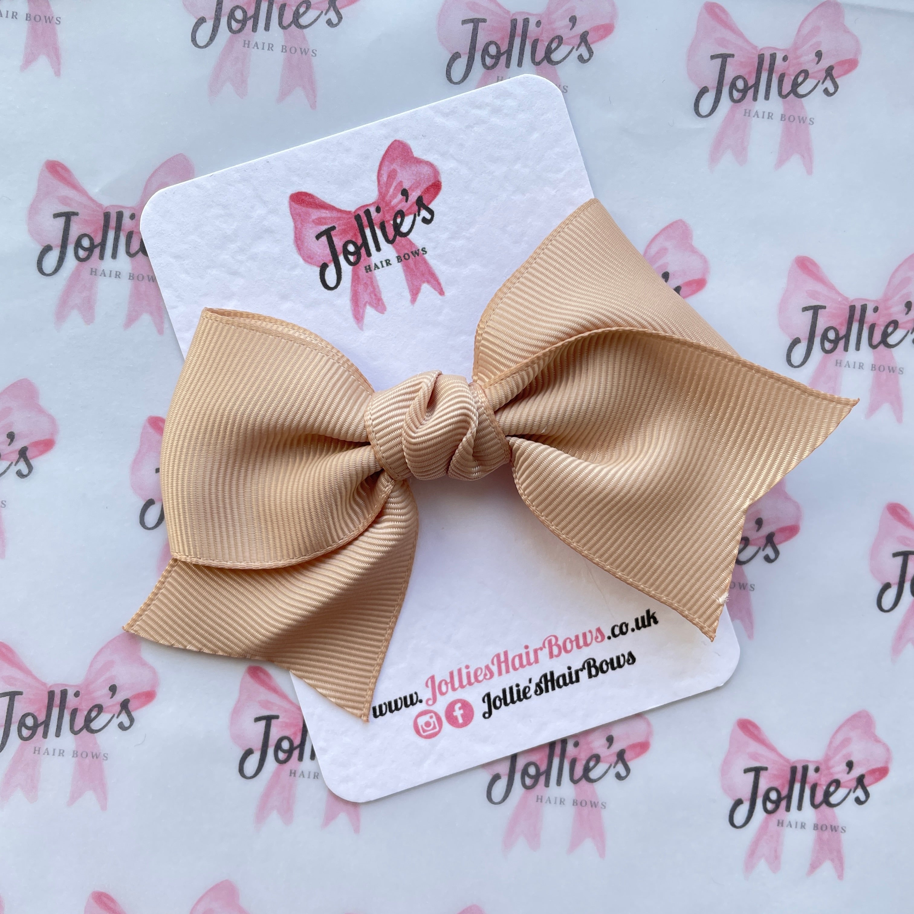 4inch Ribbon Bow with Clip - Tan