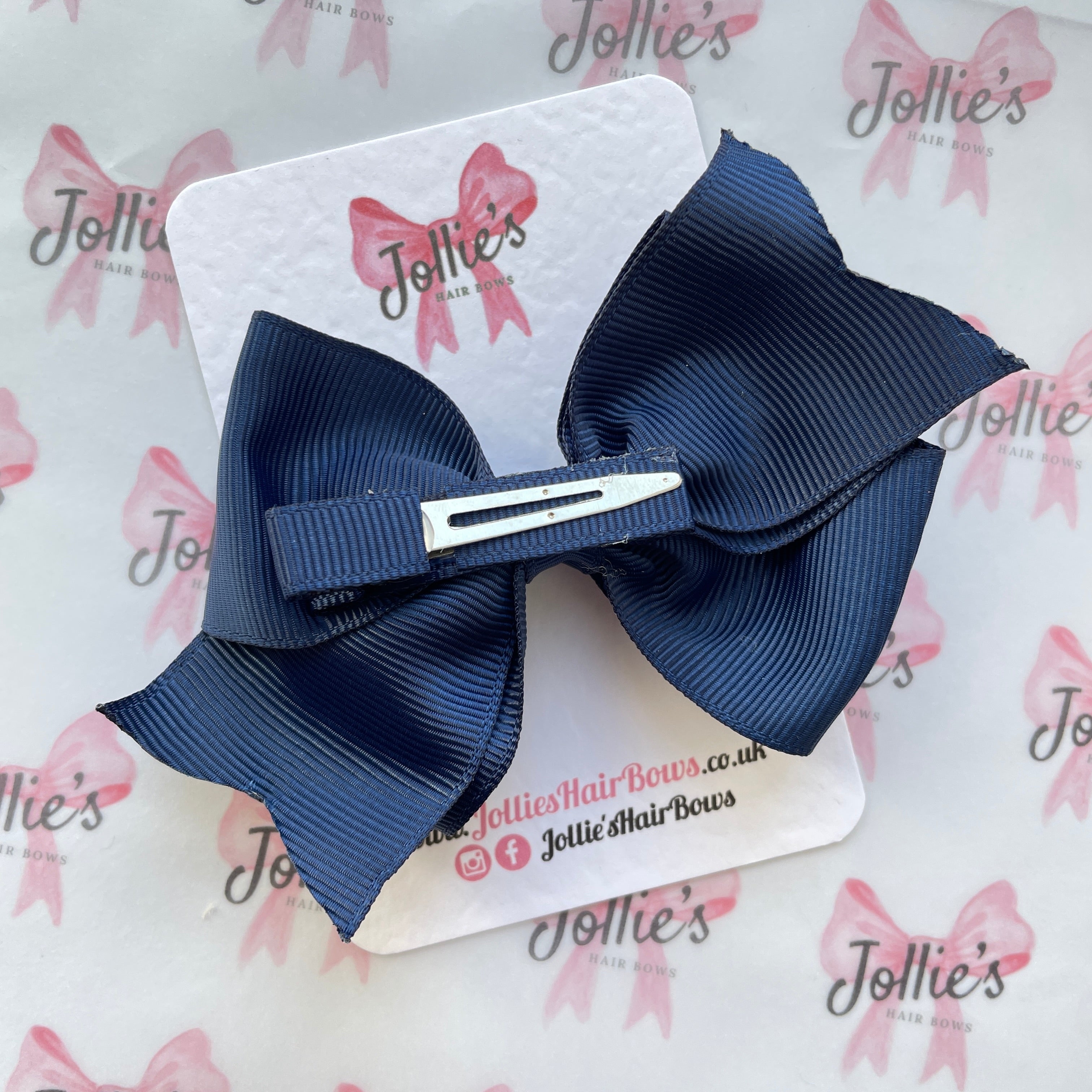 4inch Triple Layers Bow with Clip - Navy