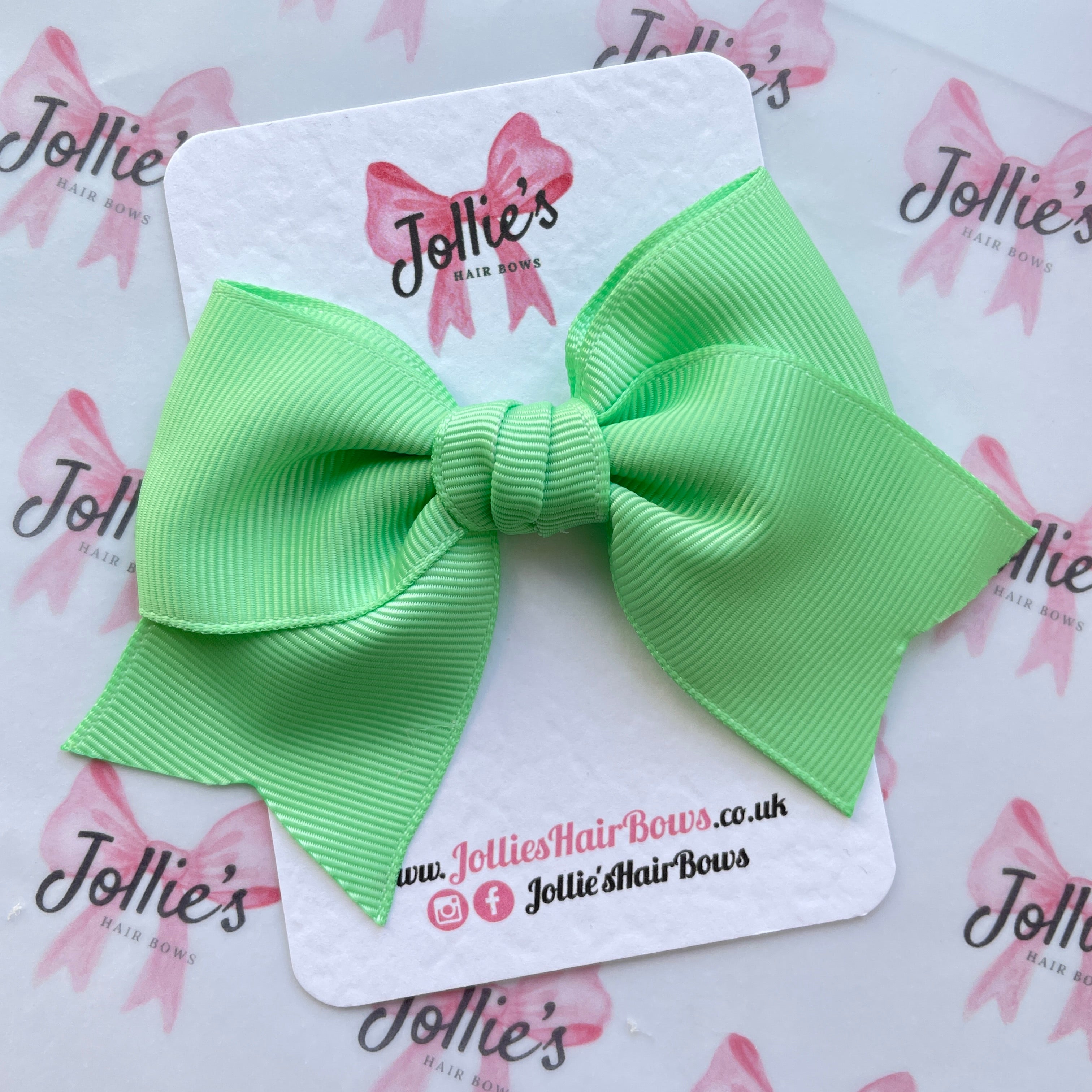 4inch Ribbon Bow with Clip - Mint