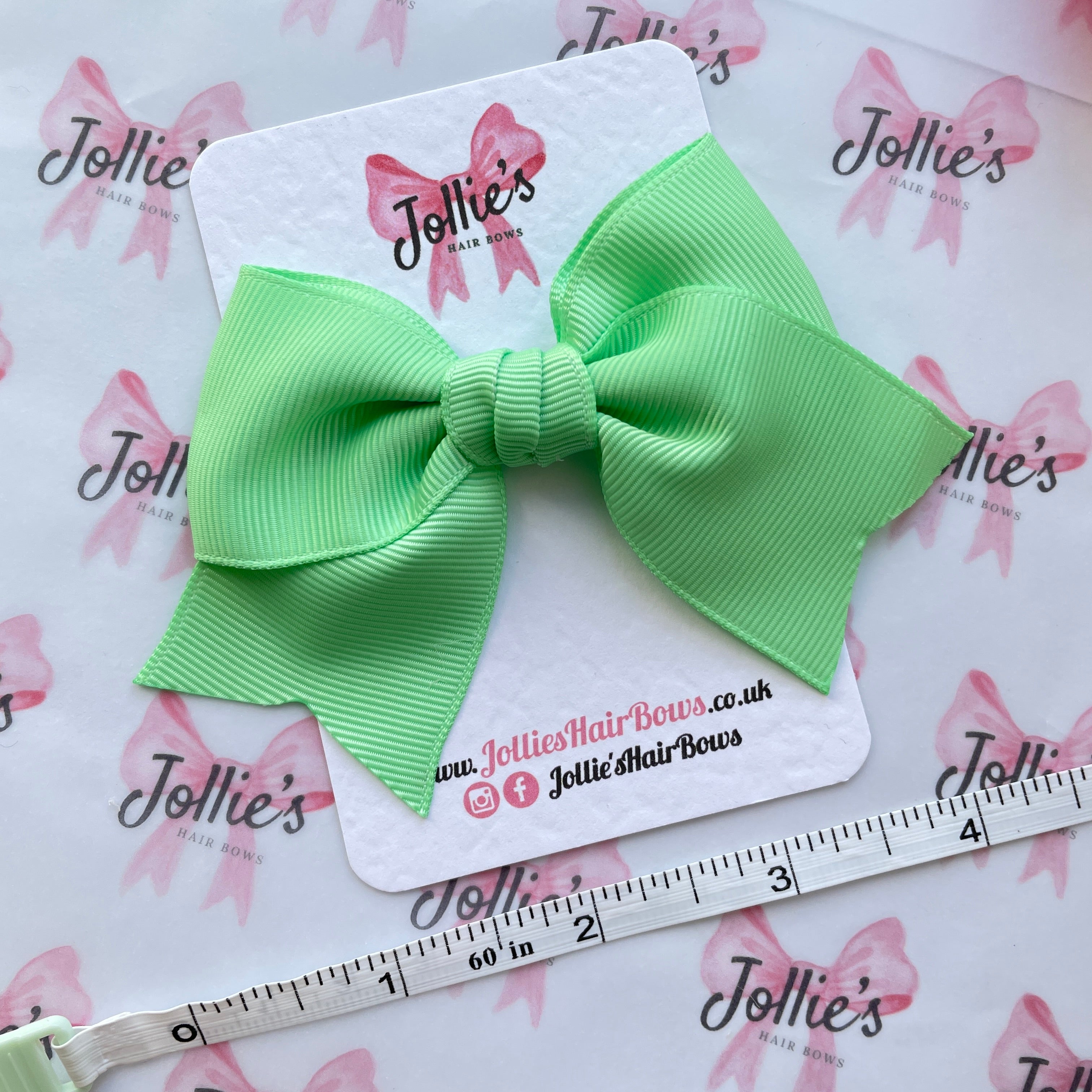 4inch Ribbon Bow with Clip - Mint