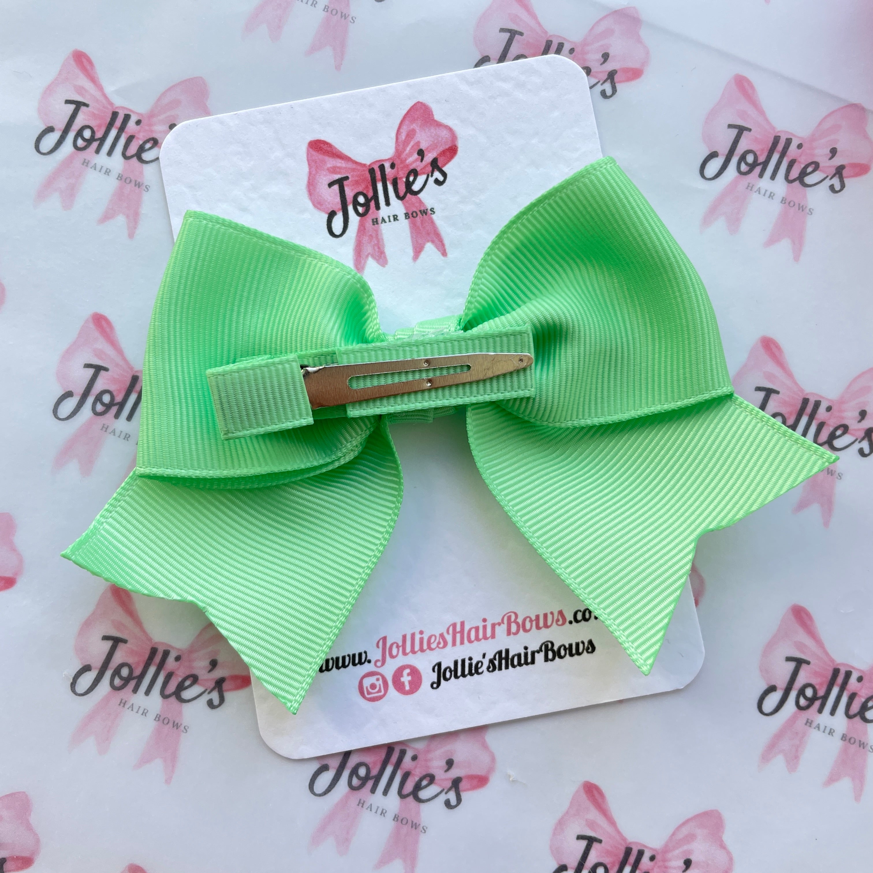 4inch Ribbon Bow with Clip - Mint