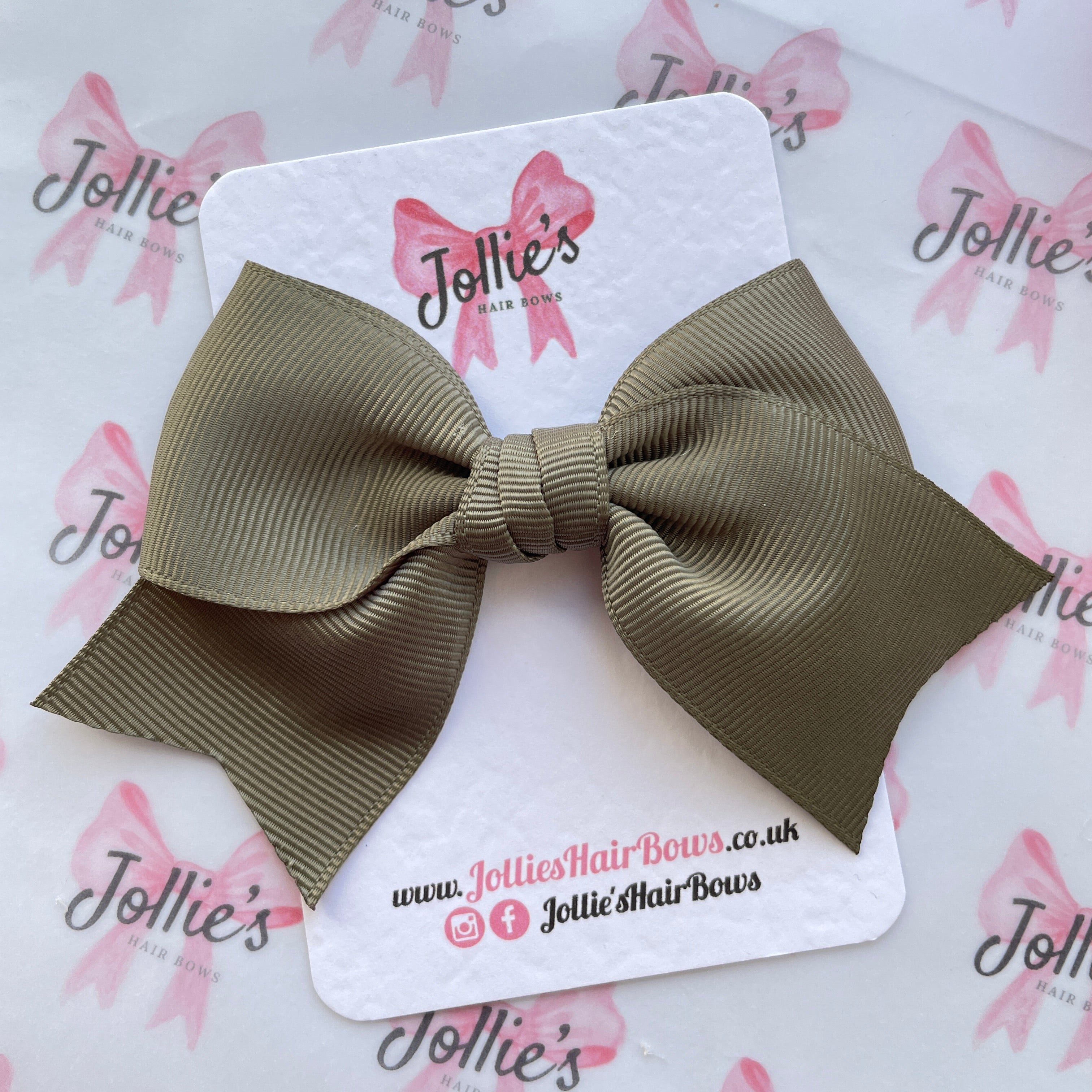 4inch Ribbon Bow with Clip - Deep Sage