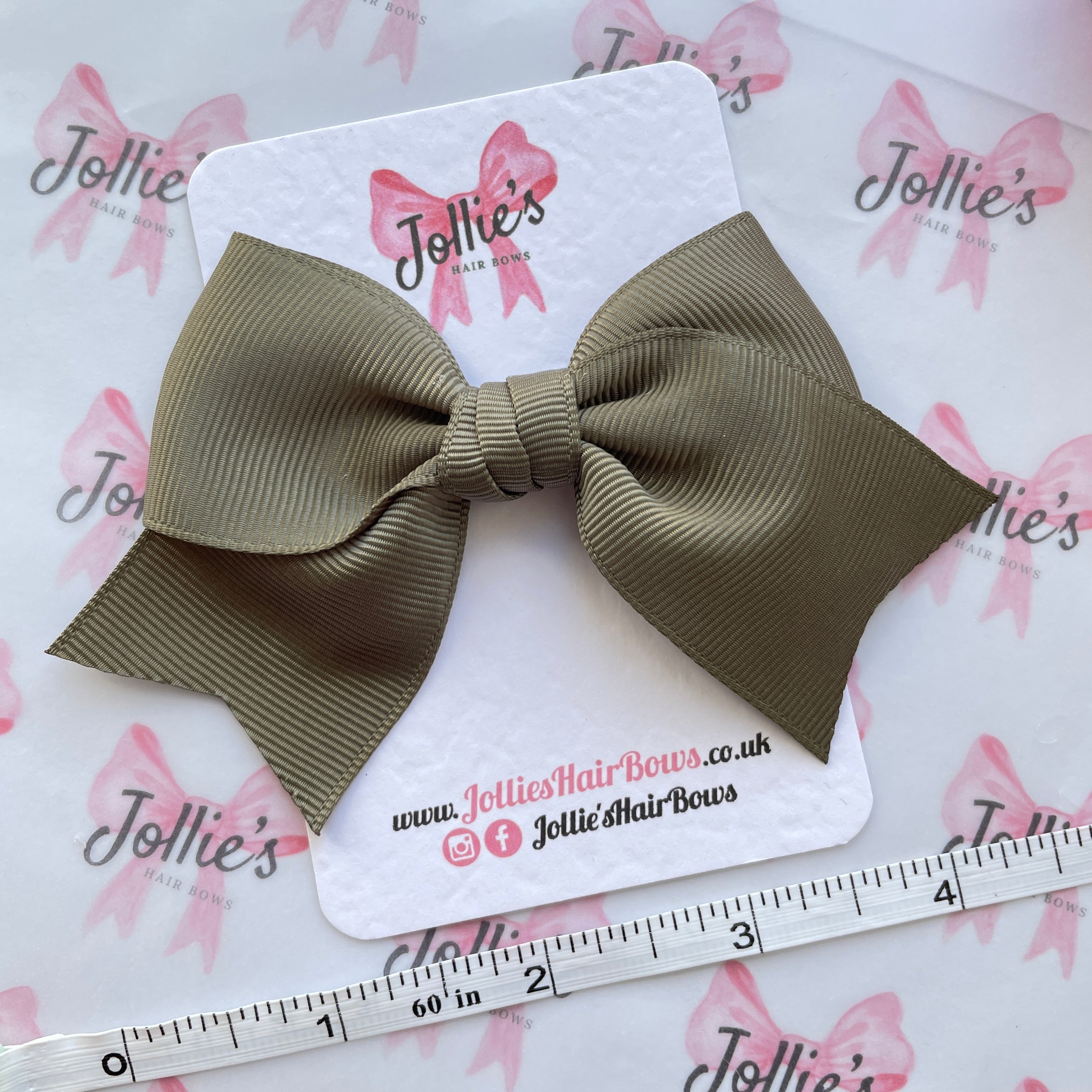 4inch Ribbon Bow with Clip - Deep Sage