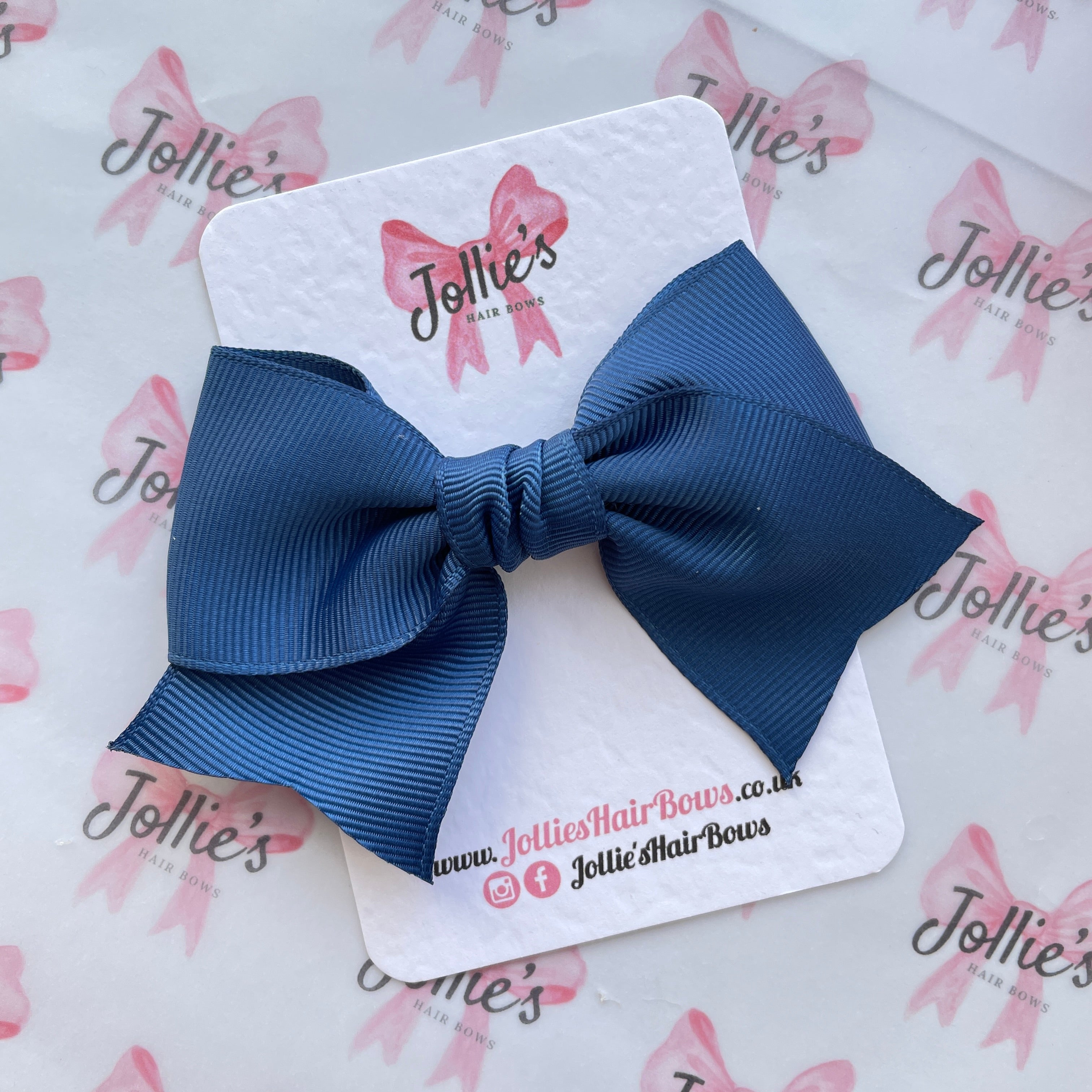 4inch Ribbon Bow with Clip - Light Navy