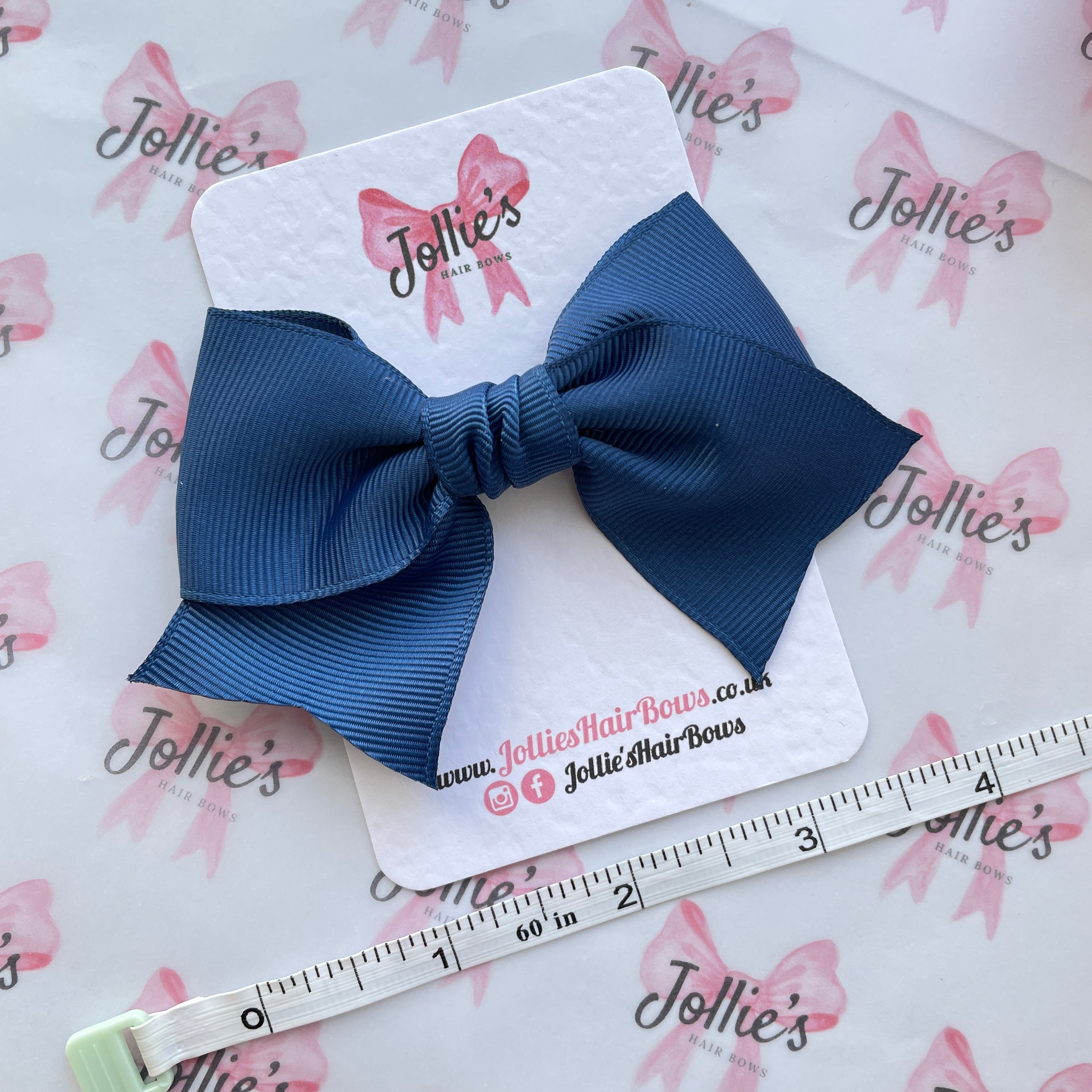 4inch Ribbon Bow with Clip - Light Navy