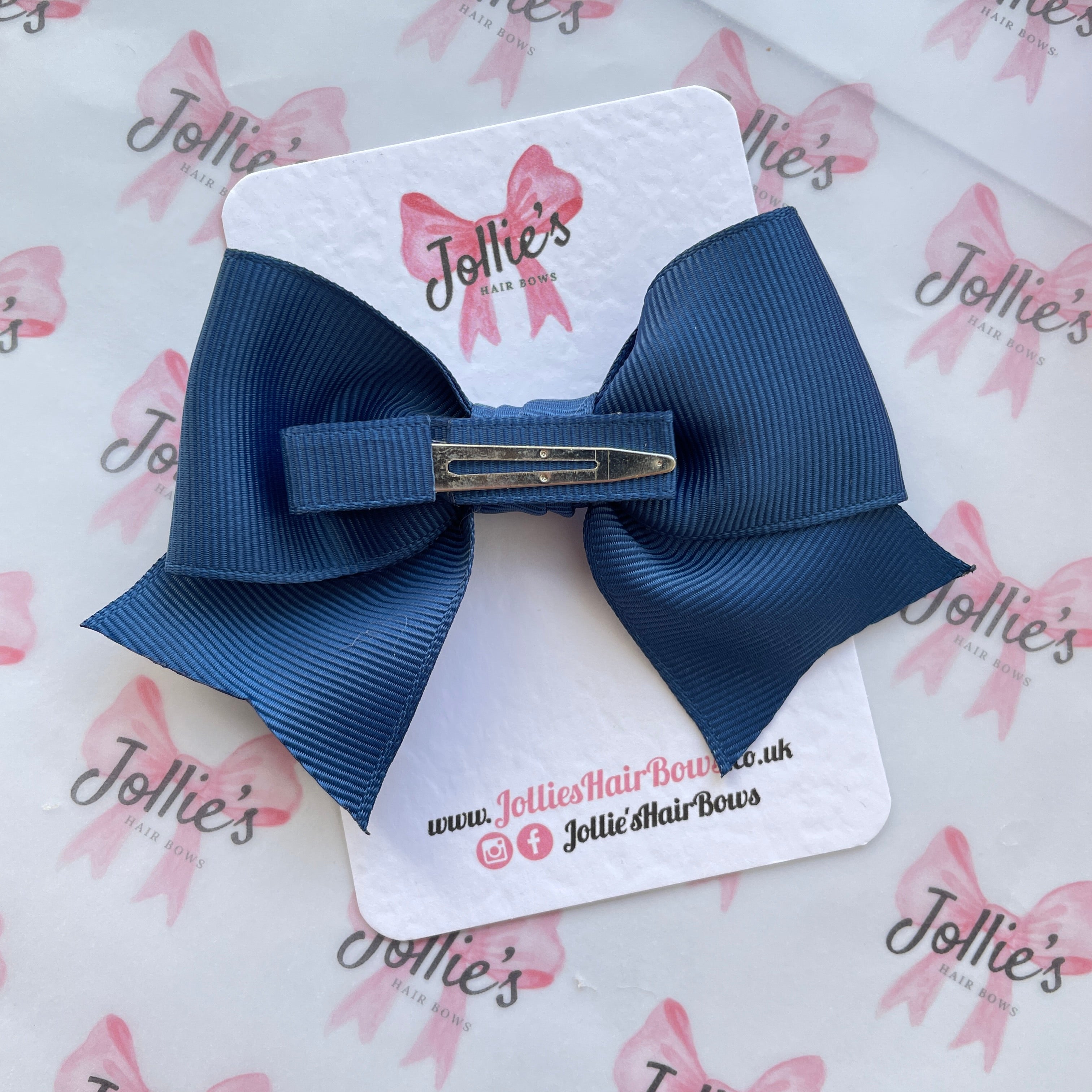 4inch Ribbon Bow with Clip - Light Navy