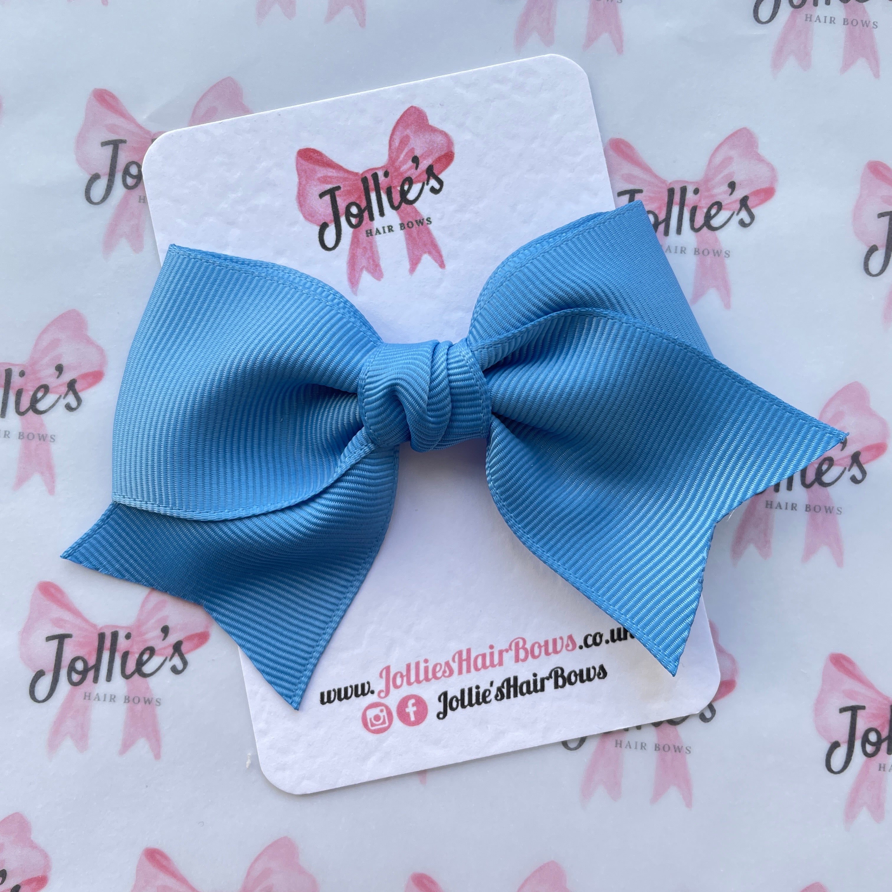 4inch Ribbon Bow with Clip - Porcelain Blue