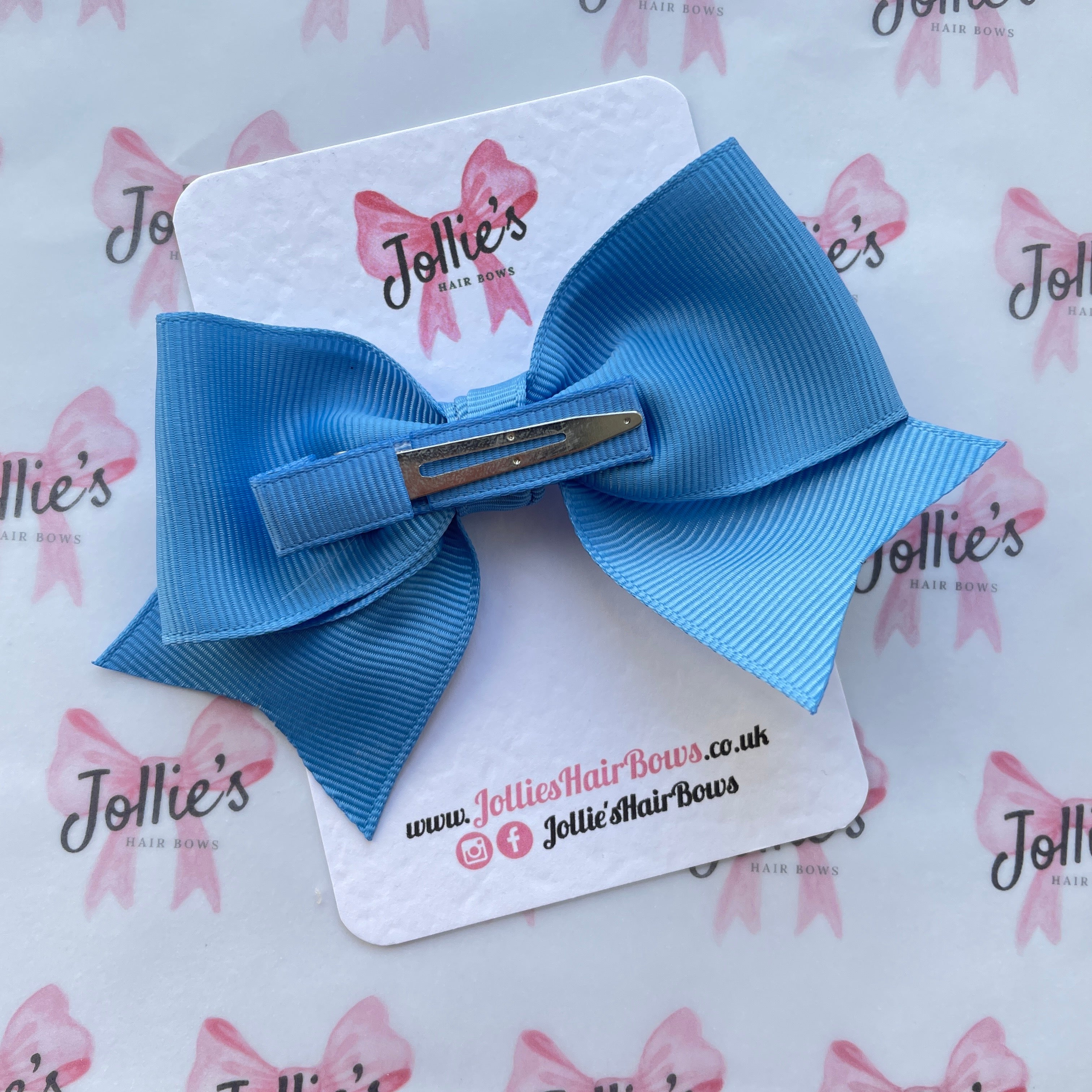 4inch Ribbon Bow with Clip - Porcelain Blue