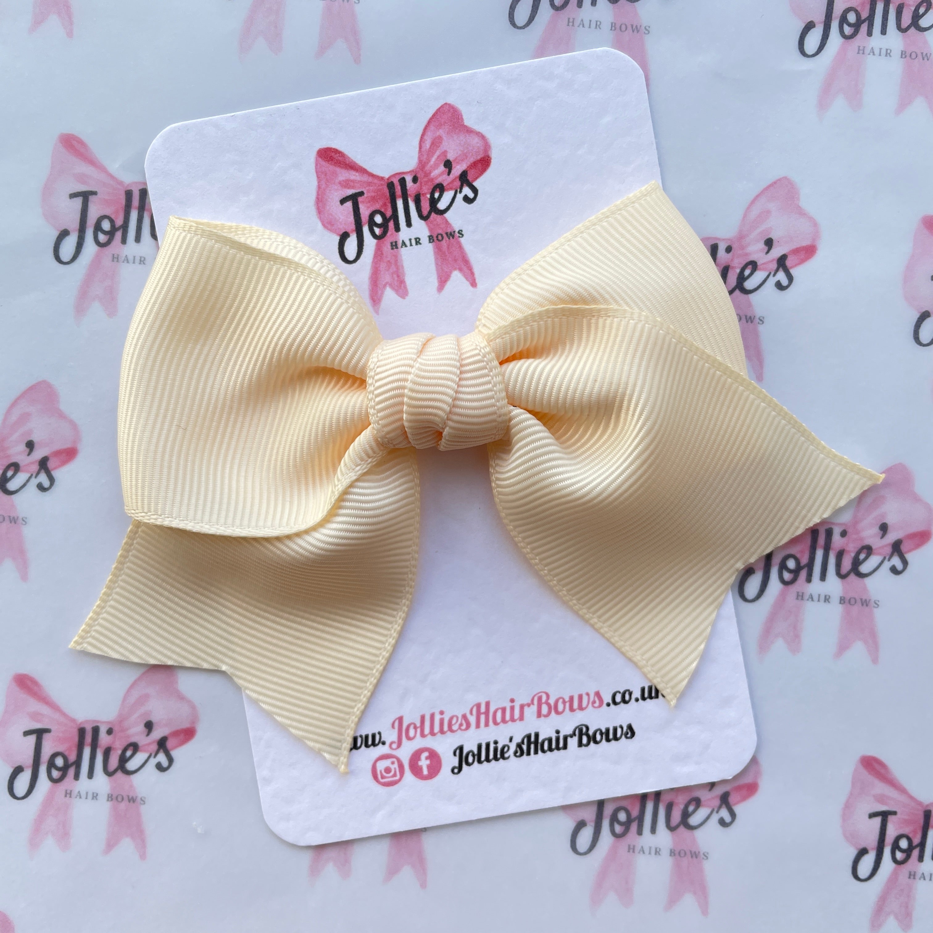 4inch Ribbon Bow with Clip - Cream