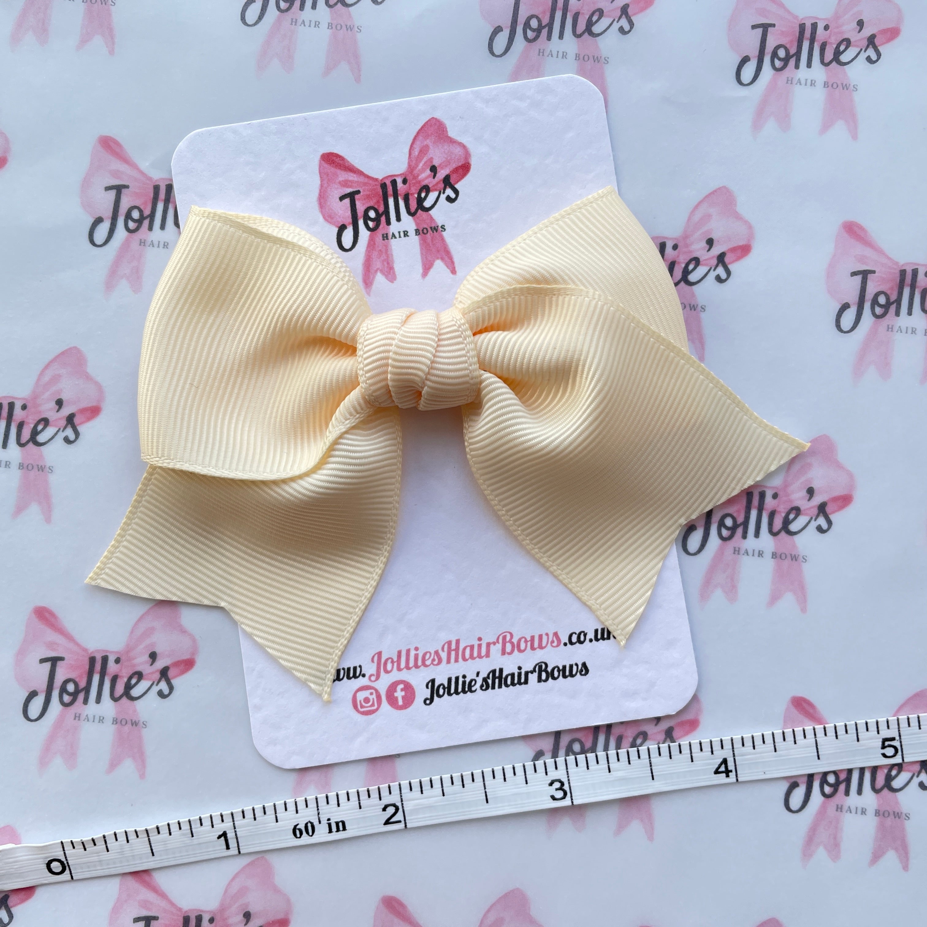 4inch Ribbon Bow with Clip - Cream