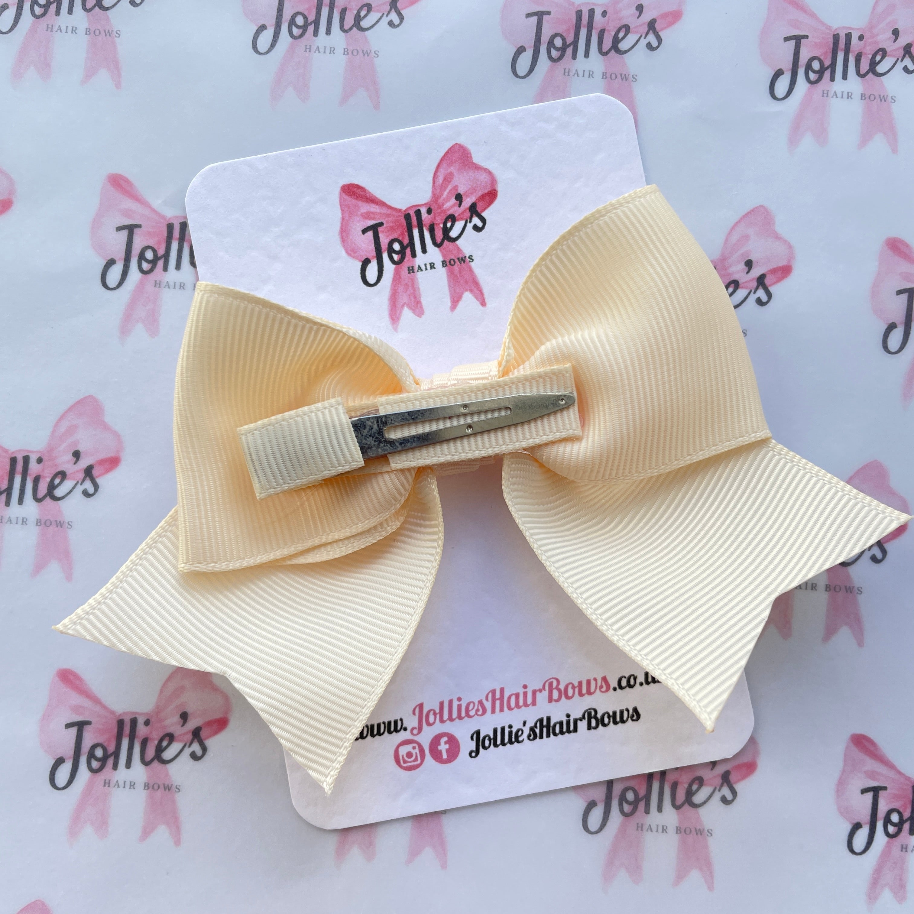 4inch Ribbon Bow with Clip - Cream