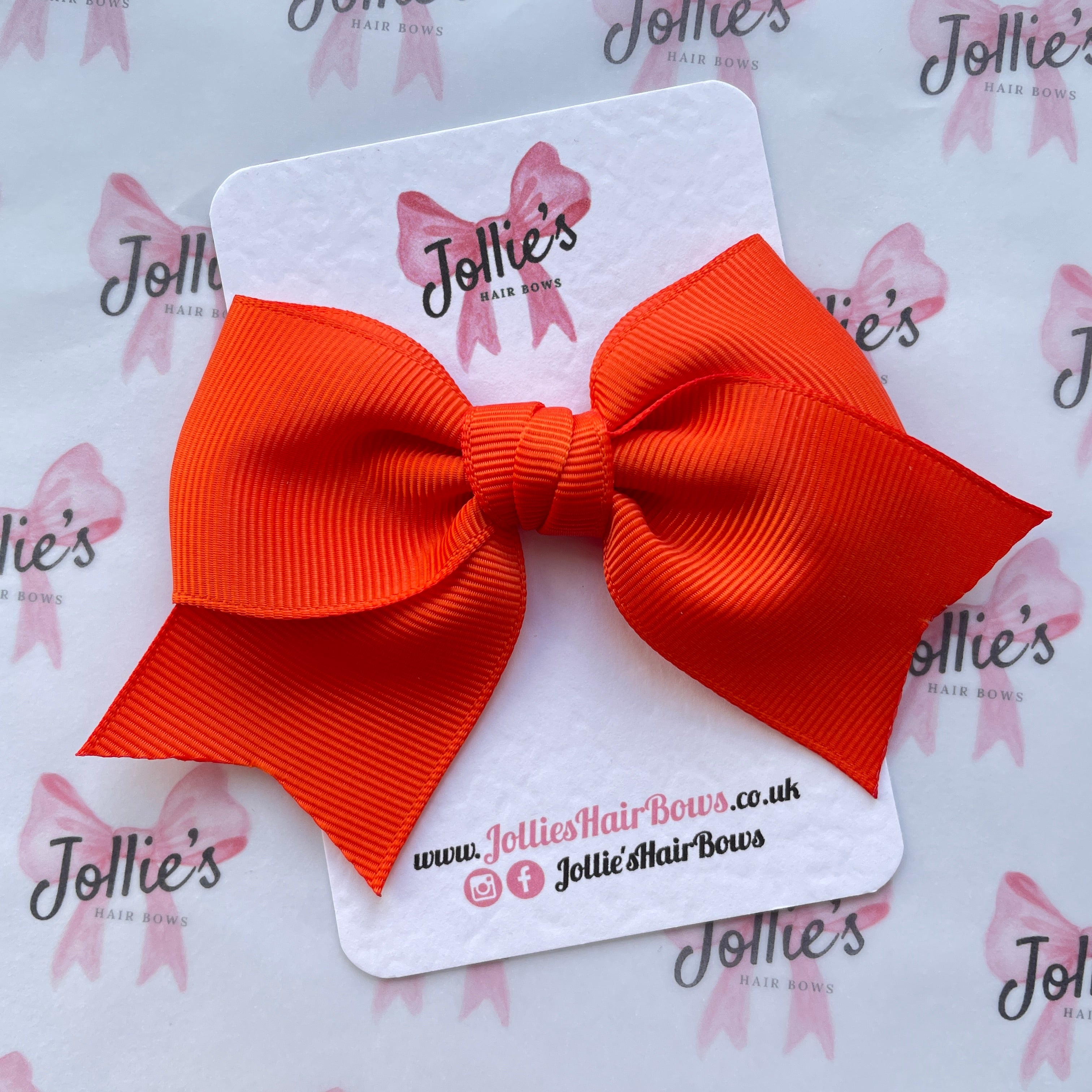 4inch Ribbon Bow with Clip - Autumn Orange