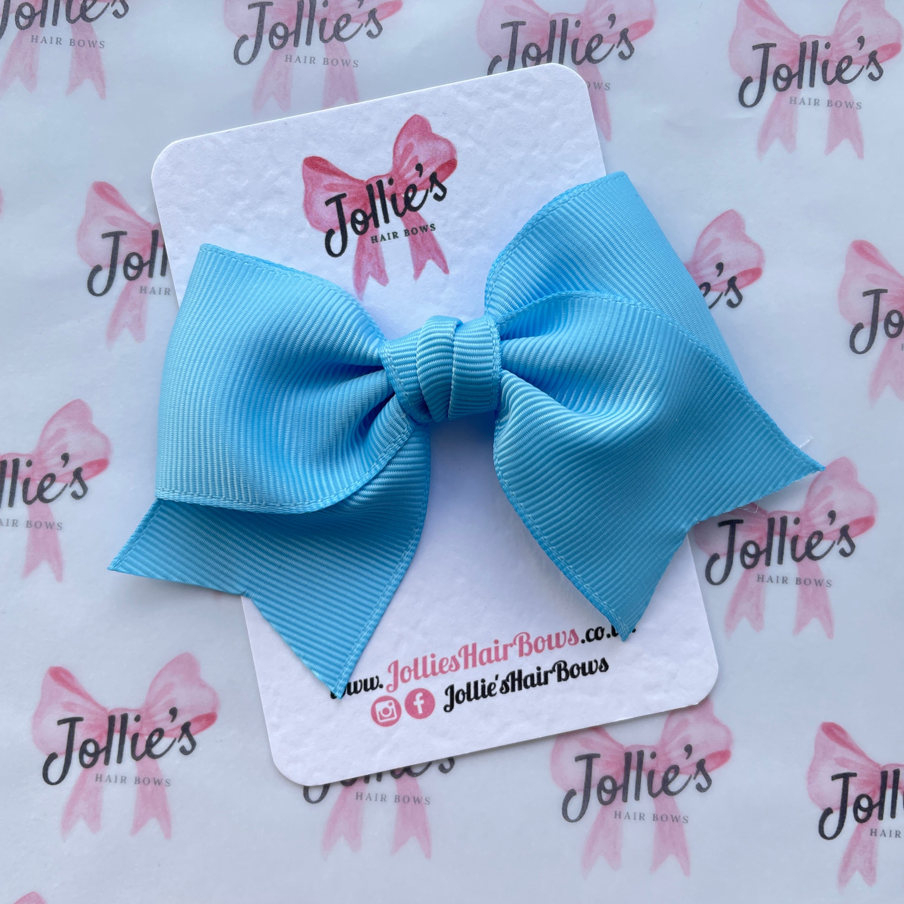 4inch Ribbon Bow with Clip - Blue Mist