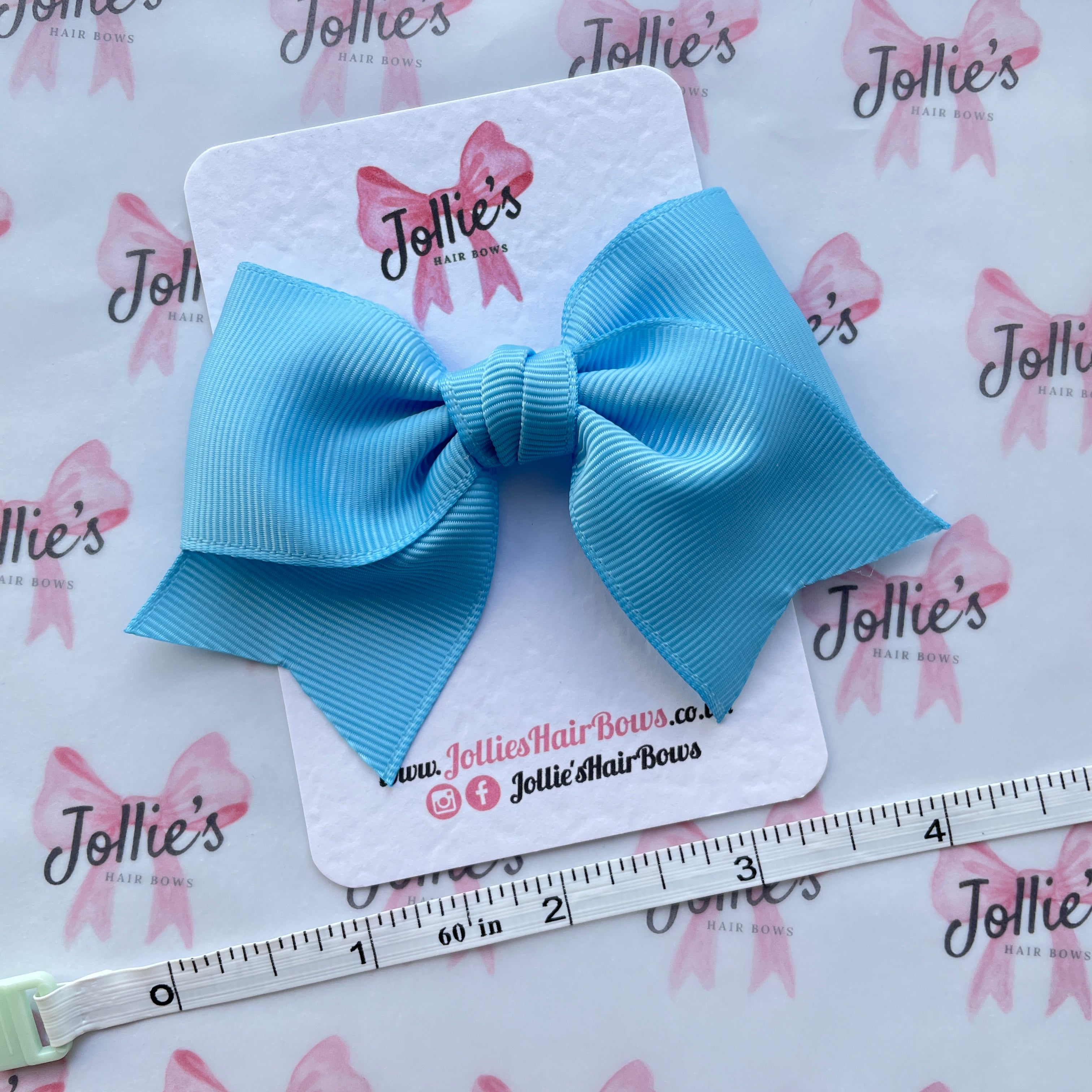 4inch Ribbon Bow with Clip - Blue Mist