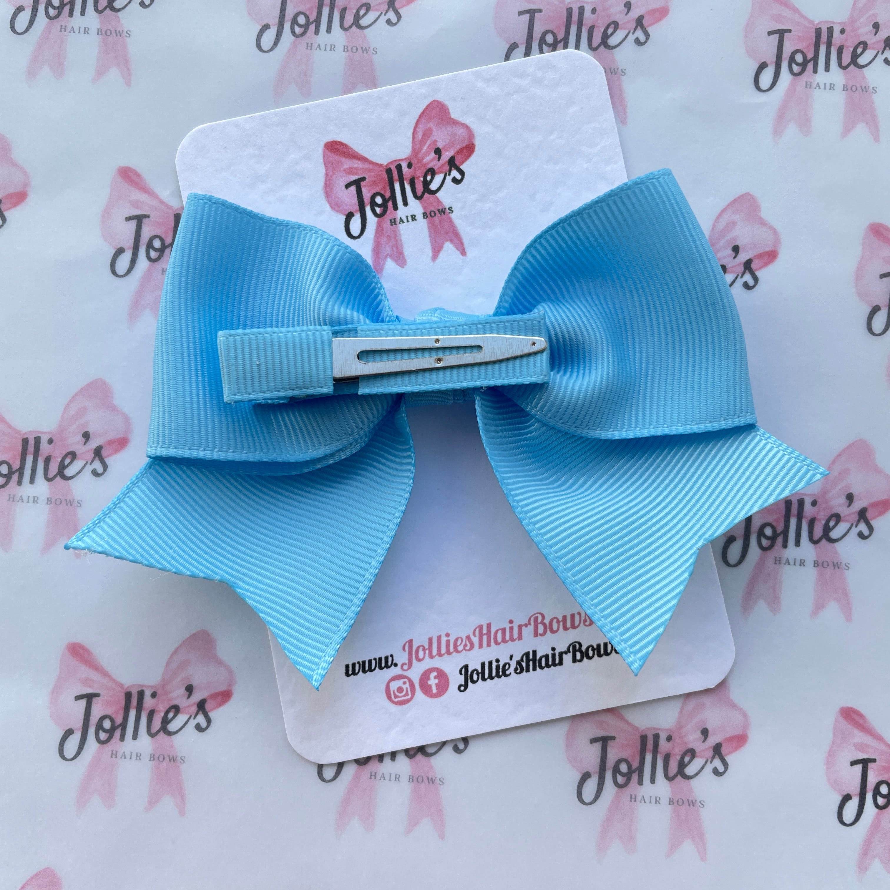 4inch Ribbon Bow with Clip - Blue Mist